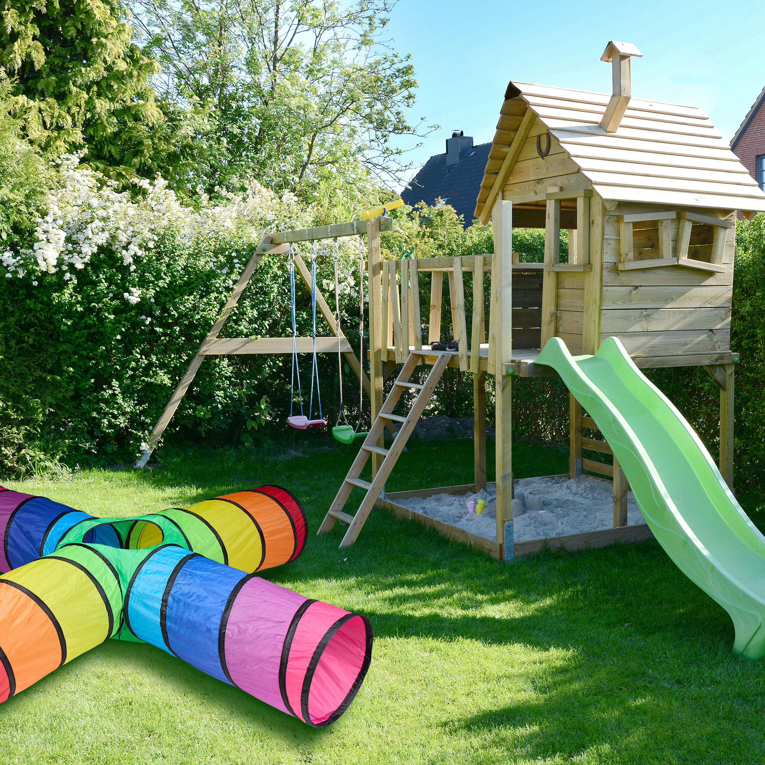 Thumbnail - Relaxdays Spieltunnel, Mehrfarbig, Textil, Metall, 232x46x232 cm, Outdoor Spielzeug, Spielhäuser