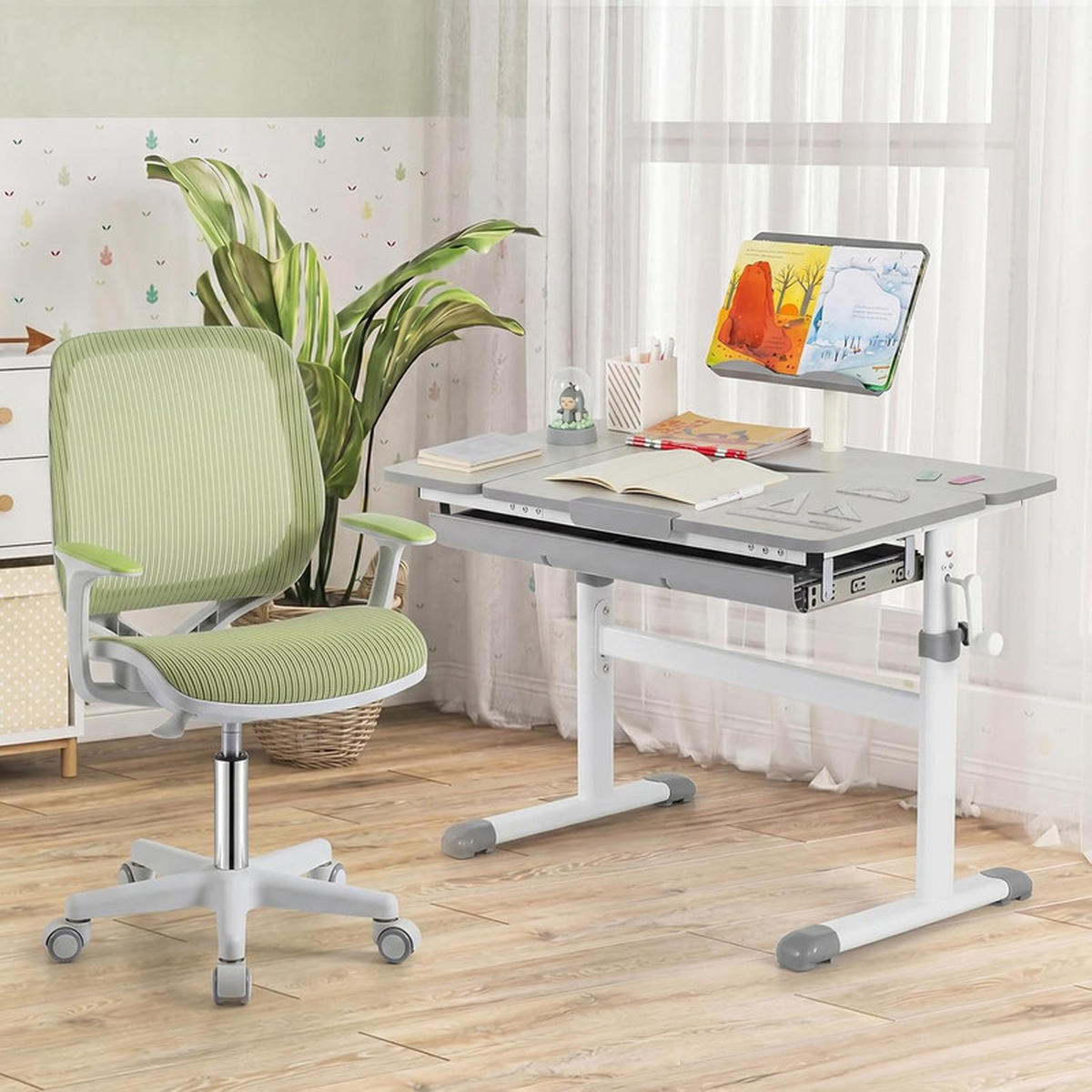 KINDER‑BÜROSTUHL höhenverstellbar grün - Grün, Kunststoff (57/80/57cm) - COSTWAY