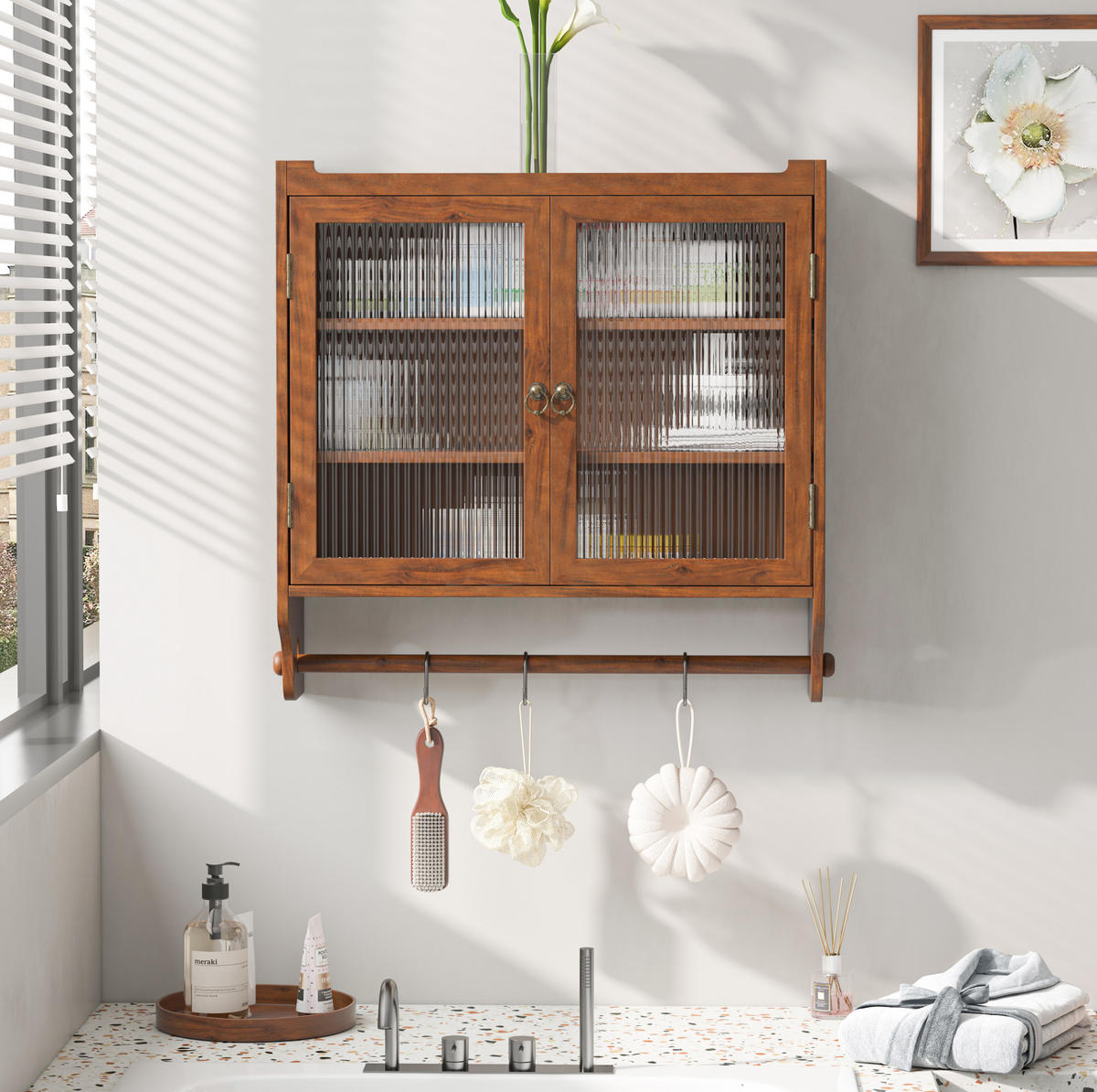KÜCHENOBERSCHRANK 63x18x60cm in Braun aus Massivholz & Glas,wandmontiert - Braun, Holzwerkstoff (63/60/18cm) - Modfu