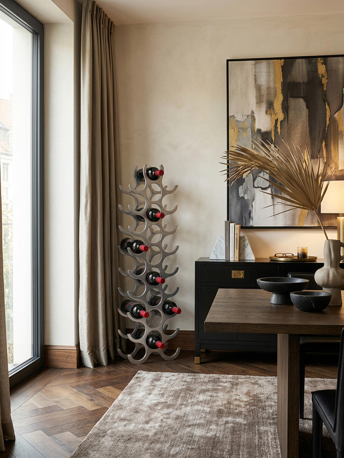 WEINREGAL Aluminium Modern Stil für 27 Flaschen stehend 98x31x14cm - Silberfarben, Metall (31/98/14cm) - KADIMA DESIGN