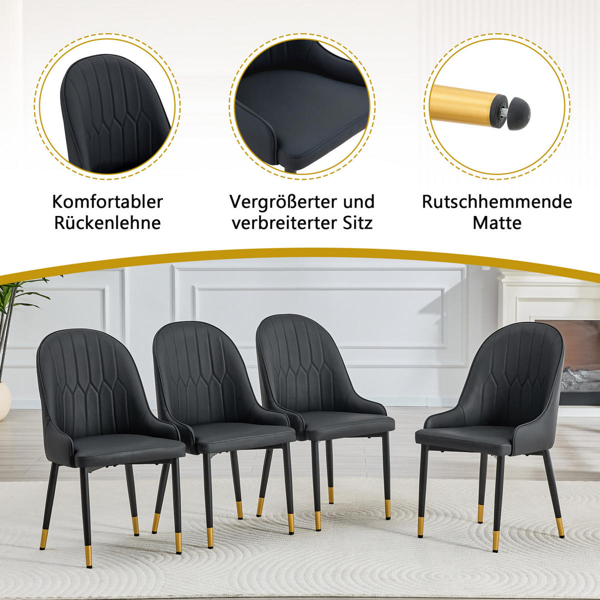 STUHL 2er-Set mit Blitz-Rückenlehne 91 cm Metall PU-Leder Schwarz - Schwarz, Metall (44/91/47.3cm) - Meubliv
