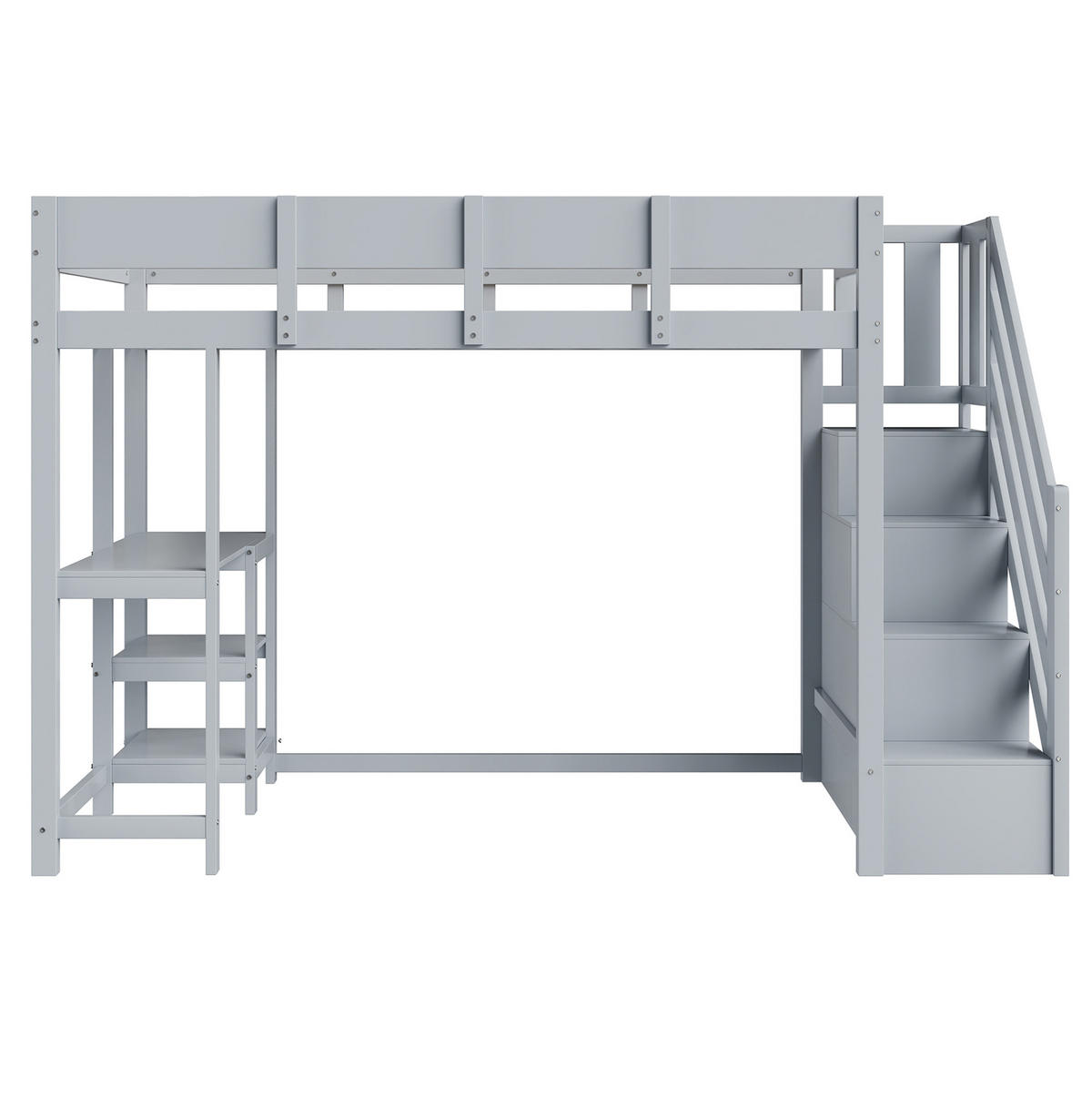 HOCHBETT 90/200 cm grau mit Stauraum und Ablage aus massivem Kiefernholz mit Matratze - Grau, Holzwerkstoff (90/200cm) - OKWISH