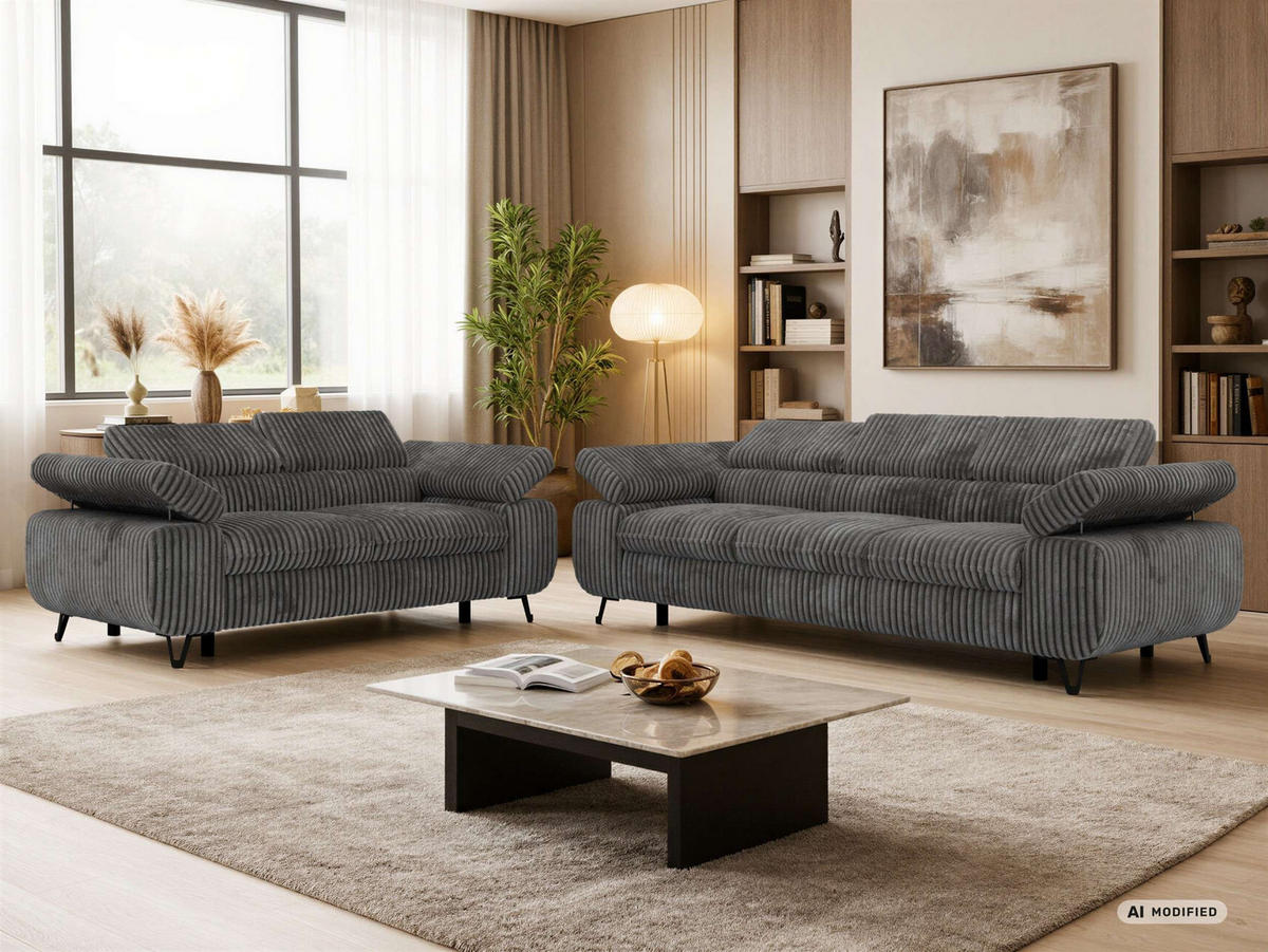 SEDACÍ SOUPRAVA PETER 2+3 - Šedá Manšestr - šedá/černá, kov/textil (262/76/99cm) - MKS