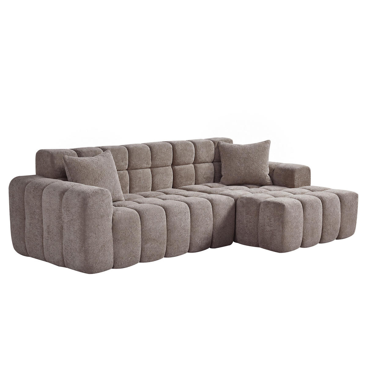 ECKSOFA L-Form 3-Sitzer in Taupe aus Samt mit recht Chaiselongue - Taupe, Textil (249.94/149.1cm) - CHICFURN