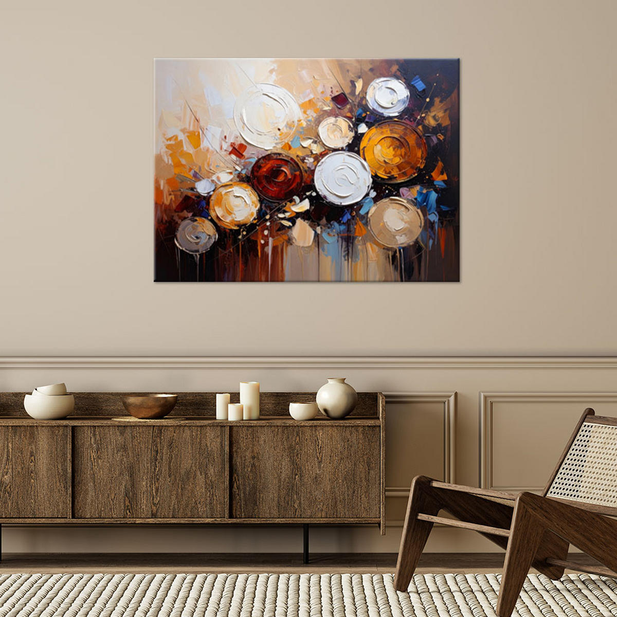 LEINWANDBILD Bunte Kugeln Kreise Beige 100x70cm - Beige, Textil (100/70cm) - Feeby