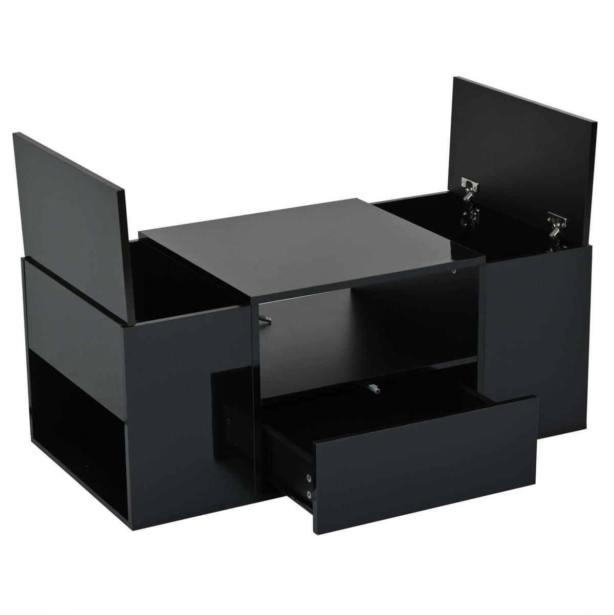 COUCHTISCH 100/50/40 cm mit LED-Beleuchtung, Schublade und 6 Staufächern aus Spanplatte, Schwarz - Schwarz, Holzwerkstoff (100/50/40cm) - Redom
