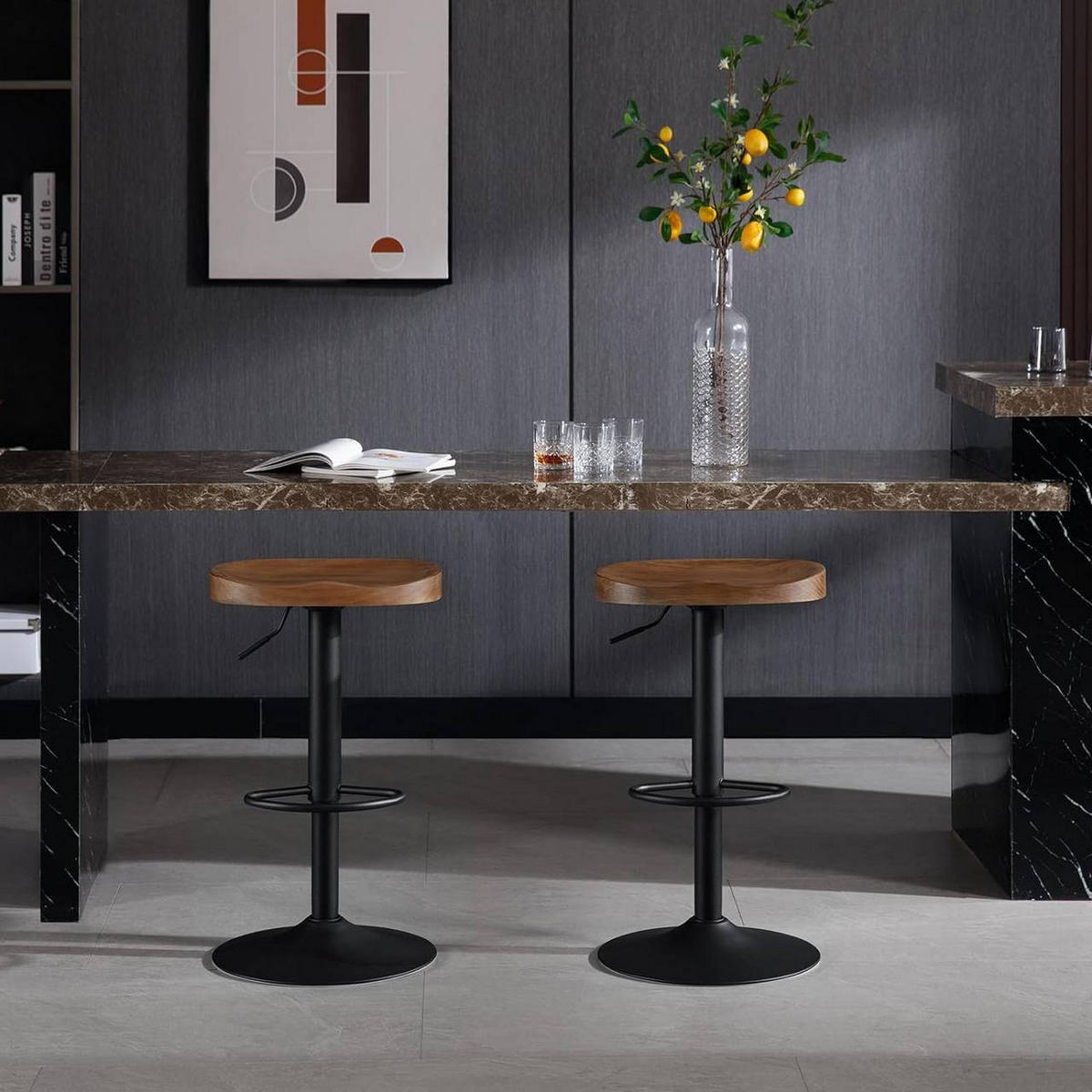 BARHOCKER 4er Set mit Sattelsitz, aus Massivholz, Braun - Schwarz/Braun, Holz/Metall (41.5/60/31.5cm) - Woltu