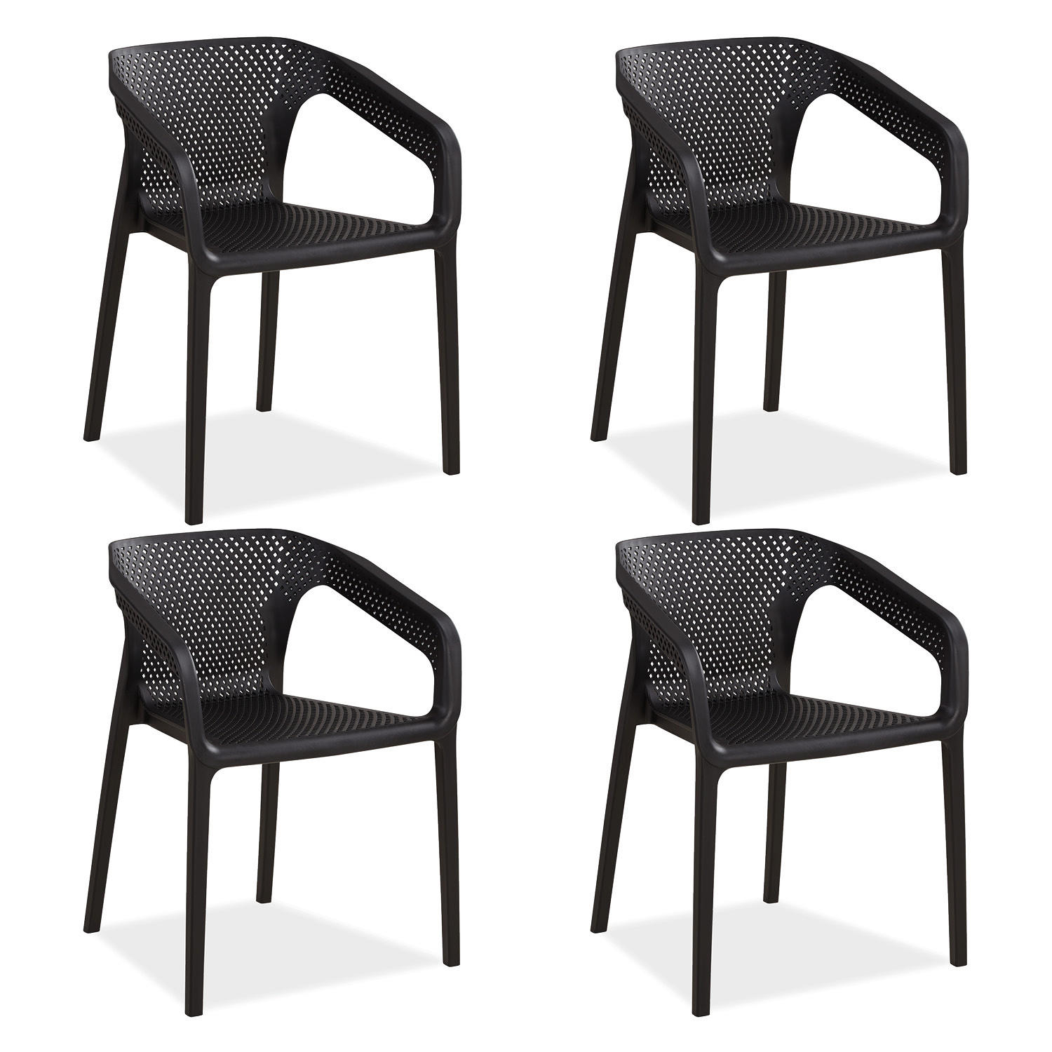 GARTENSTUHL 4er-Set Kunststoff Schwarz mit Armlehnen - Schwarz, Kunststoff (220/75/54cm) - Homestyle4u