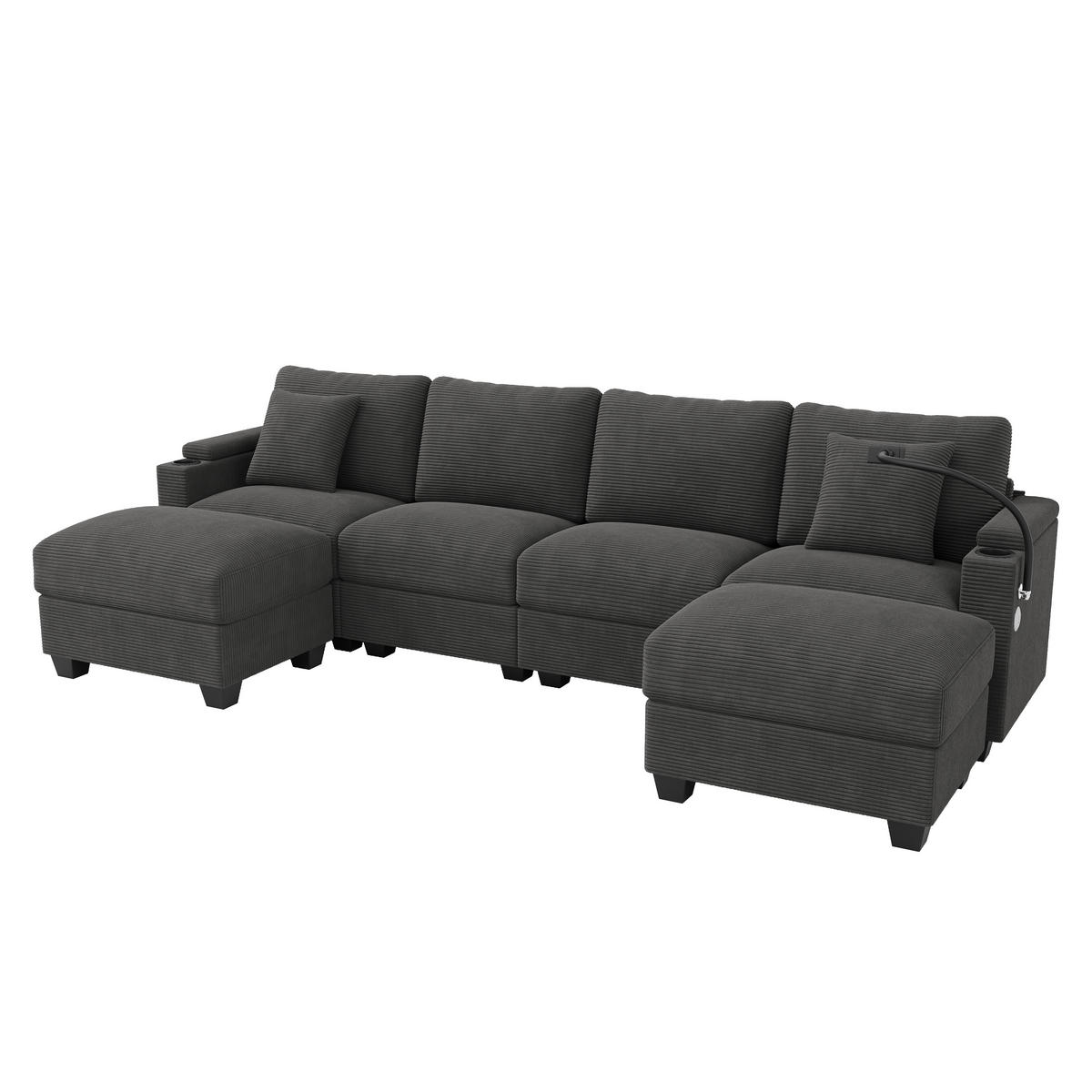 WOHNLANDSCHAFT 275.5/139/87 cm Grau mit Schlaffunktion, Handyhalter und USB-Ladeanschluss - Grau, Textil (275.5/87/139cm) - Oxeza