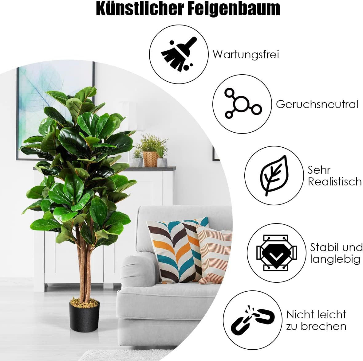 Thumbnail - Costway Kunstlicher, Grün, Kunststoff, 120 cm, Dekoration, Blumen & Zubehör, Kunstpflanzen