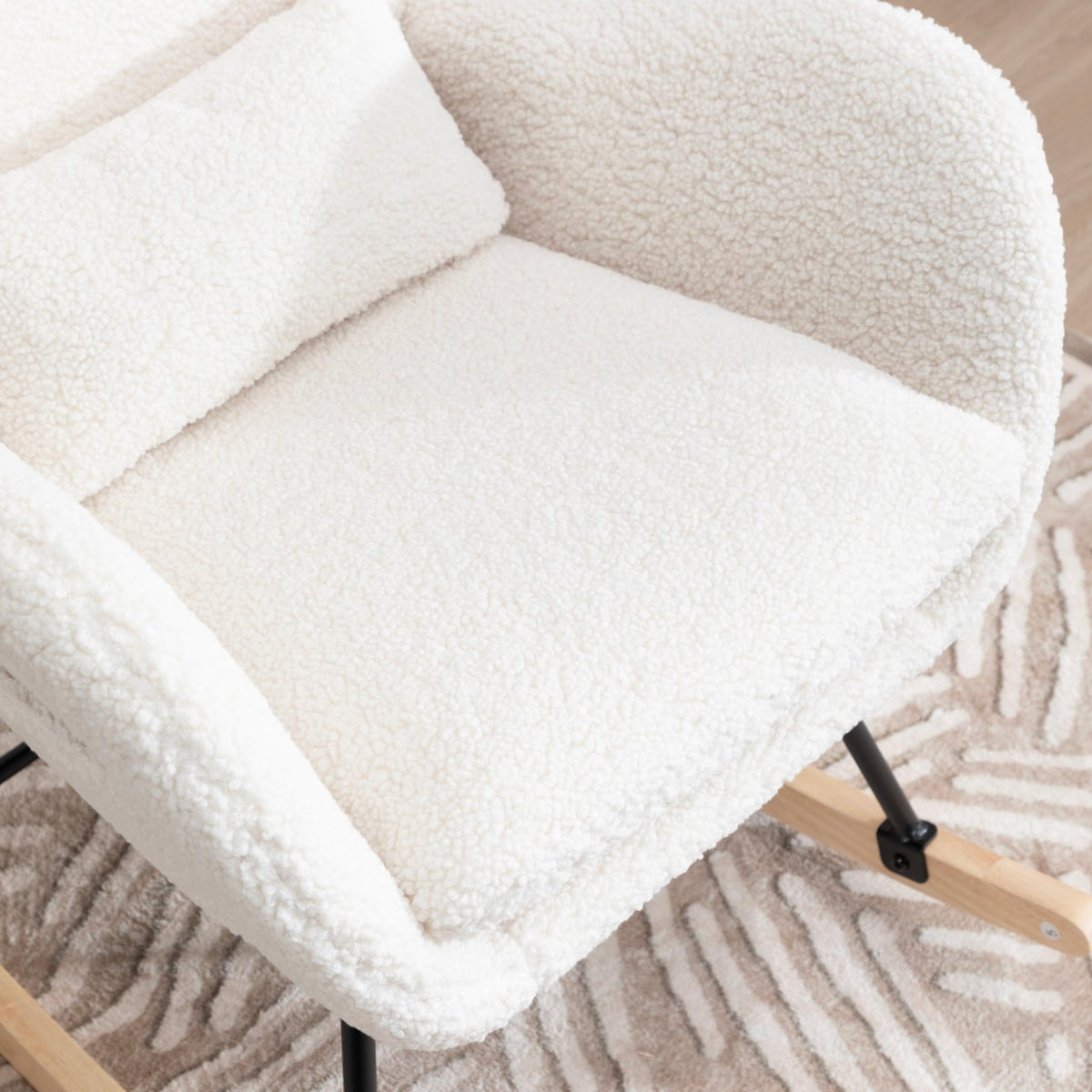 SCHAUKELSTUHL 60/85/95 cm Weiß mit Massivholzrahmen für Wohnzimmer Schlafzimmer Balkon - Weiß, Textil (85/95/60cm) - OKWISH