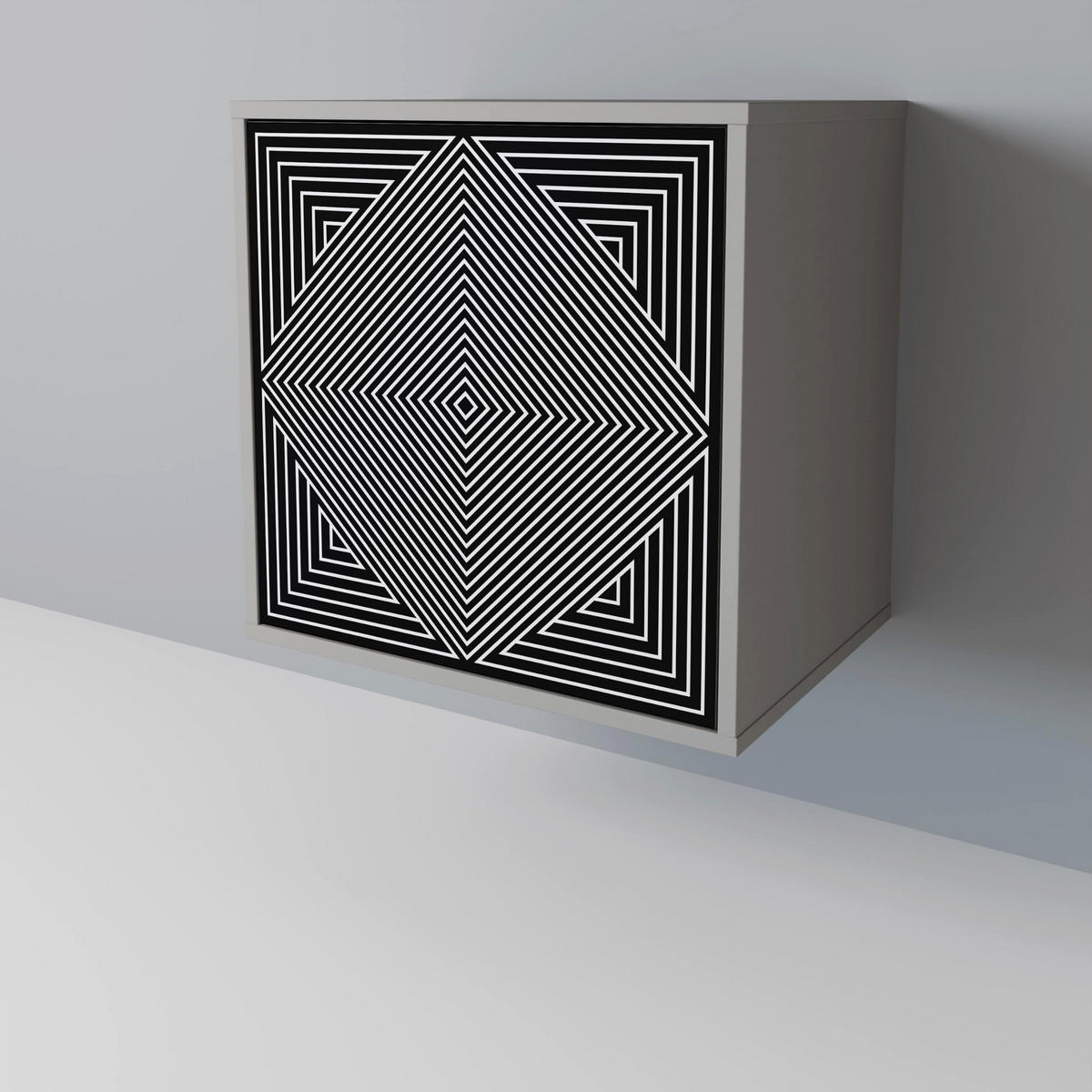 SIDEBOARD POLYGON ILLUSION, Grau, 57,5x42x75,5 cm, Goldfarbene Metallfüße - Goldfarben/Multicolor, Holzwerkstoff/Metall (57.5/75.5/42cm) - SpaceRebels