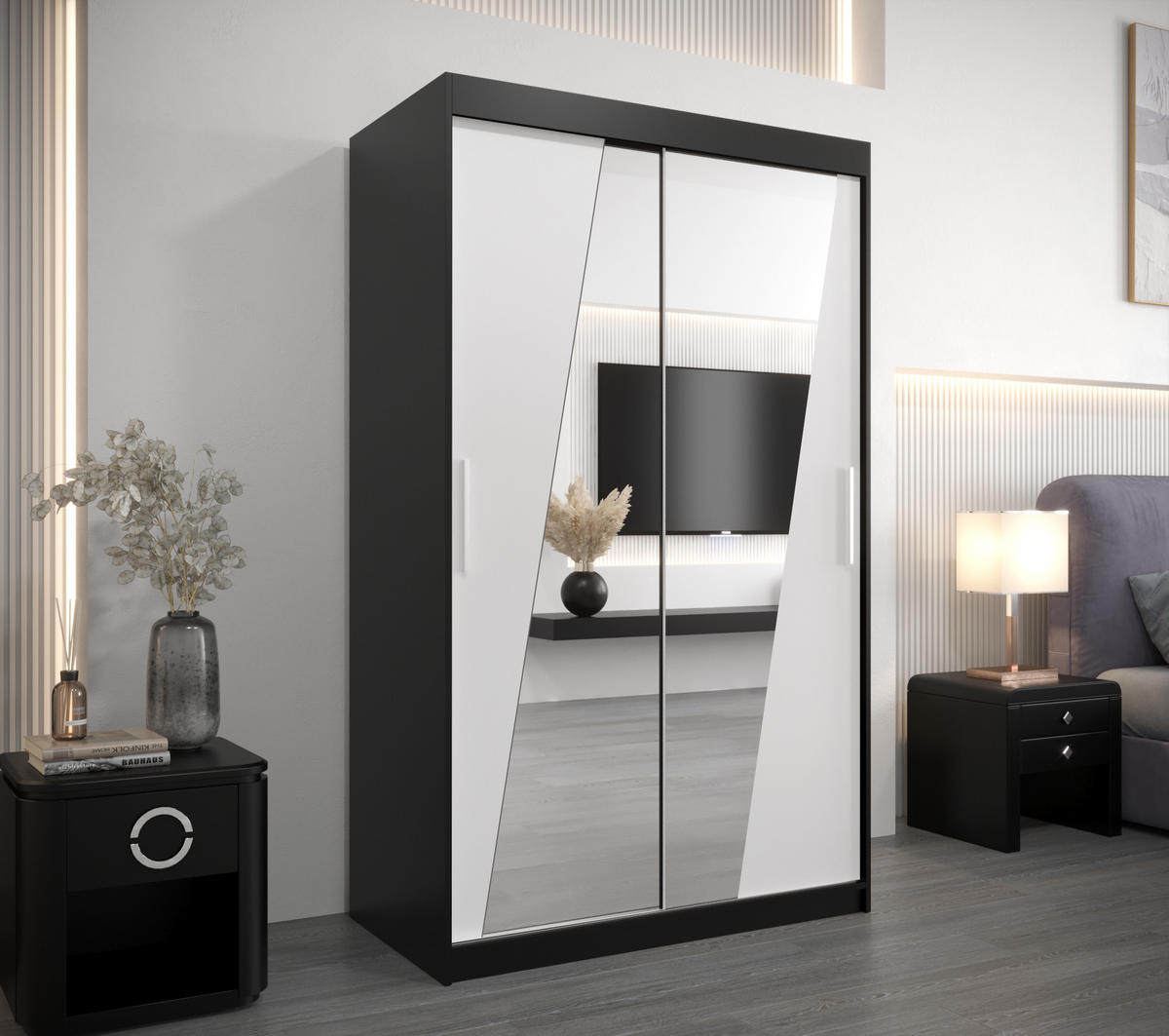 SCHWEBETÜRENSCHRANK 200/120/62 2-türig - Silberfarben/Schwarz, Holz/Kunststoff (120/200/62cm) - Abiks Möbel