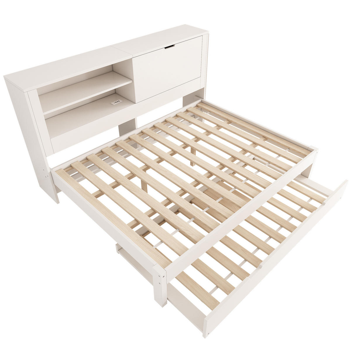 POLSTERBETT 140x190 cm in Weiß mit Ausziehbett & USB-Ladestation - Weiß, Holzwerkstoff (140/190cm) - Modfu