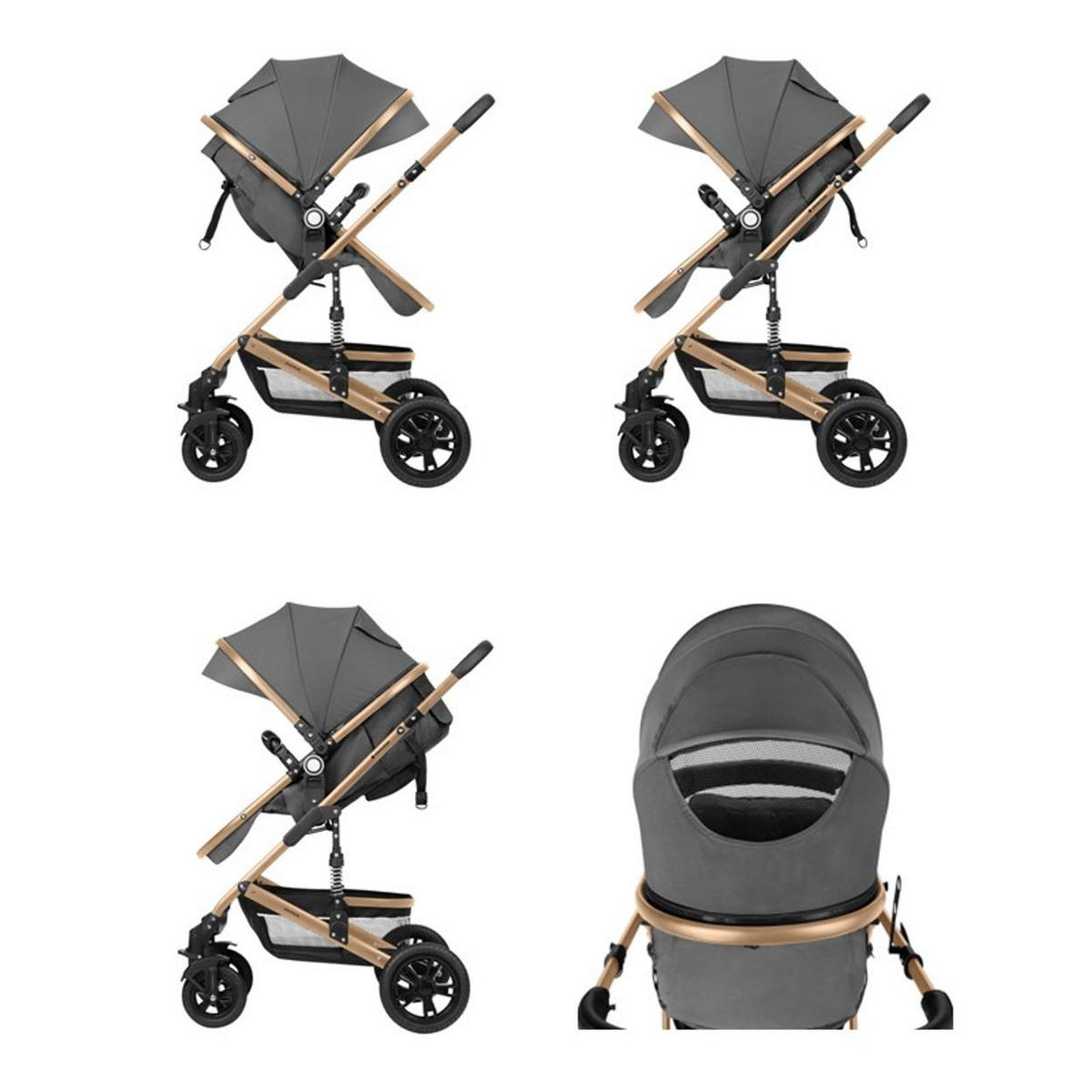 KOMBIKINDERWAGEN Amaia 3 in 1 dunkelgrau Size Babyschale umbaubar Federung Tasche - Dunkelgrau, Metall (86/50/107cm) - Kikka boo