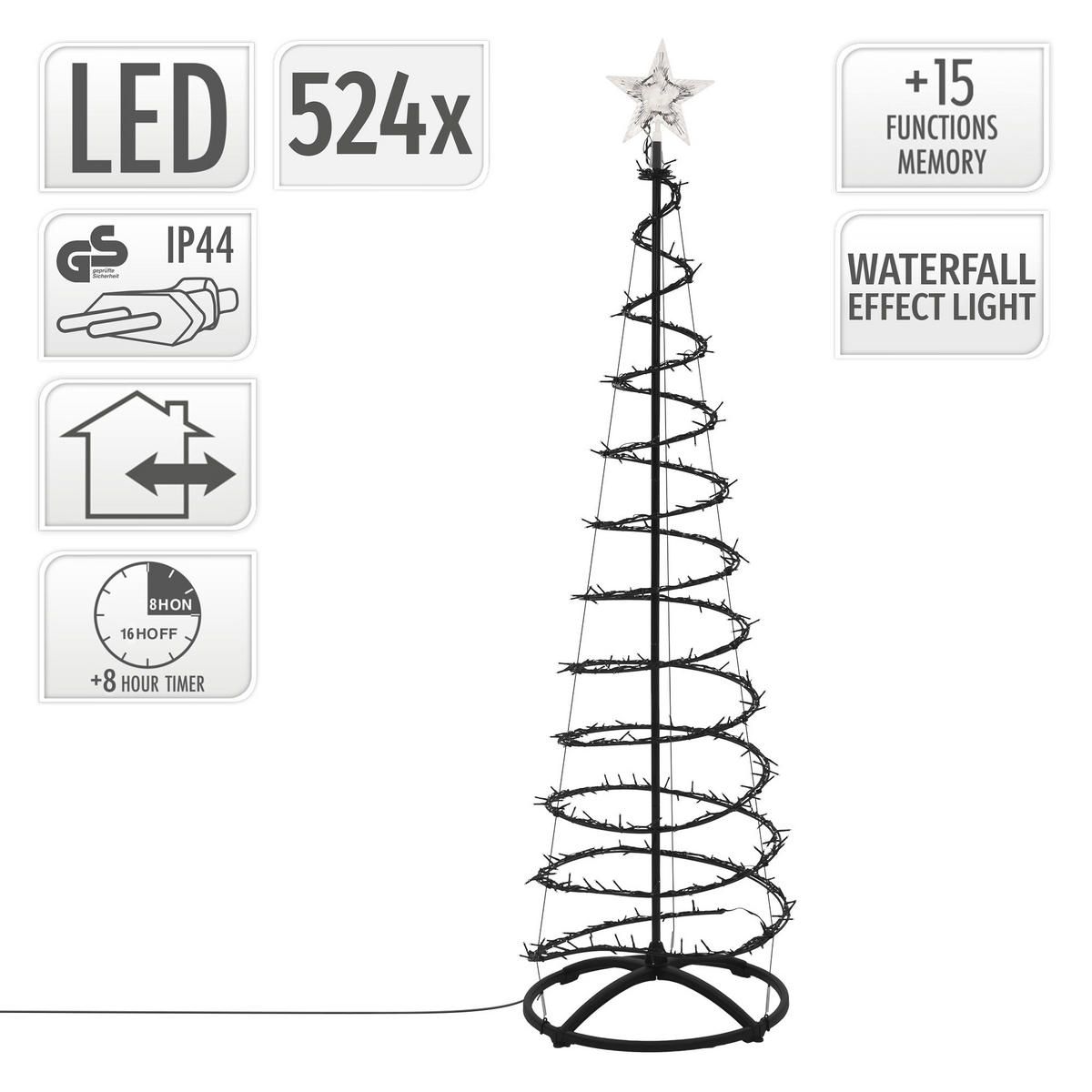 LED WEIHNACHTSBAUM Außen 150 cm Weihnachtsdeko mit Lichterkette 524 LED Warmweiß - Schwarz, Kunststoff (150cm) - ECD-Germany