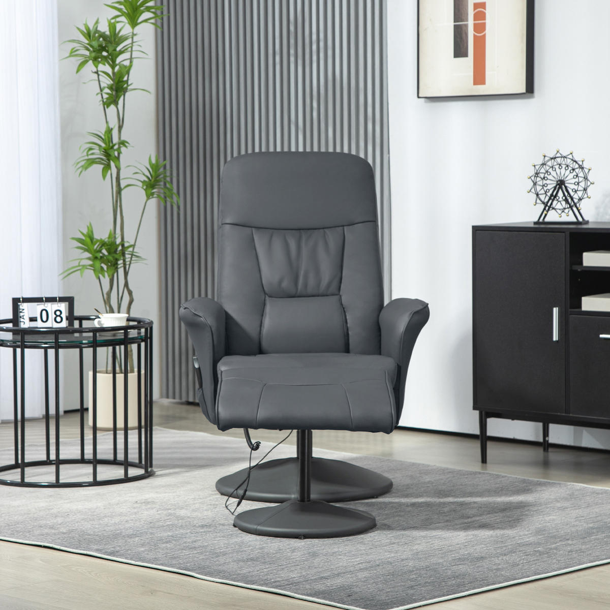 RELAXSESSEL mit Fußhocker, Elektrischer Massagesessel mit Liegefunktion - Dunkelgrau, Metall (81/105/76cm) - HOMCOM