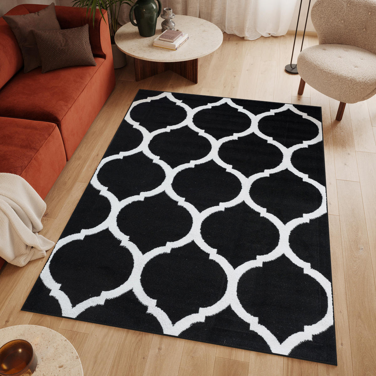 TEPPICH LUXURY Schwarz Marokkanisch Rauten 140/200 cm - Schwarz, Textil (140/200cm) - Tapiso