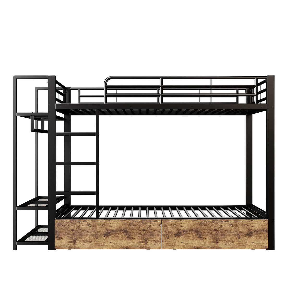 ETAGENBETT 90/200 cm aus Metall mit LED-Beleuchtung und 2 Schubladen - Schwarz, Metall - BEAOK