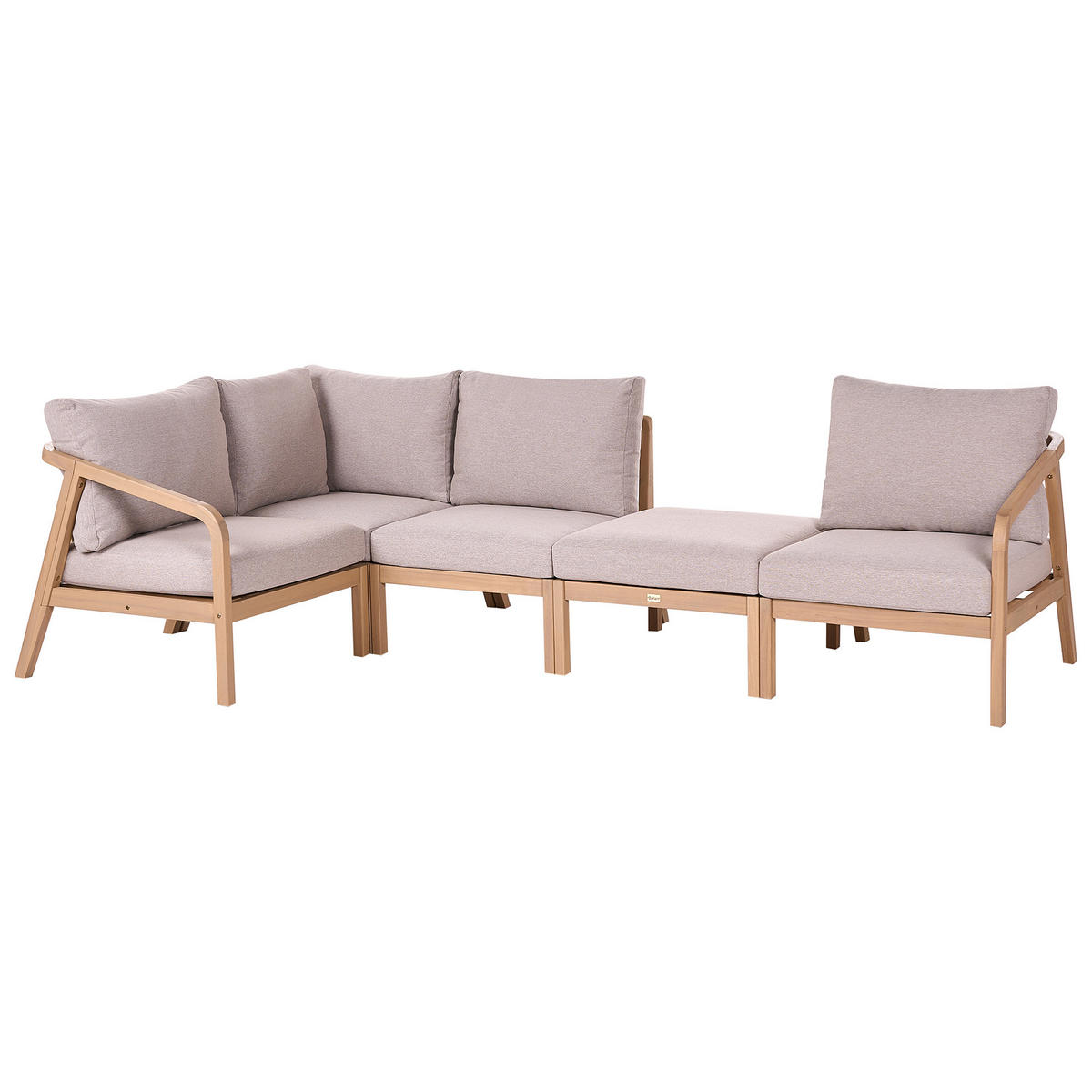 GARTEN Ecksofa mit Tisch 5-Sitzer modular Akazienholz Hellbraun Rivello - Hellbraun/Beige, Holz - Beliani