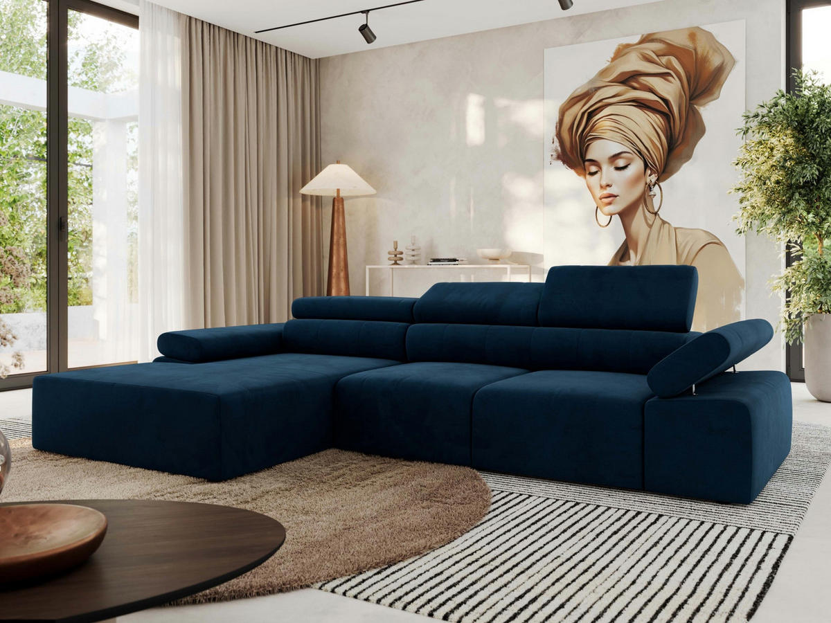 ECKSOFA RILASSO L Dunkelblau Velvet - links - Schwarz/Dunkelblau, Kunststoff/Textil (296/174cm) - MKS