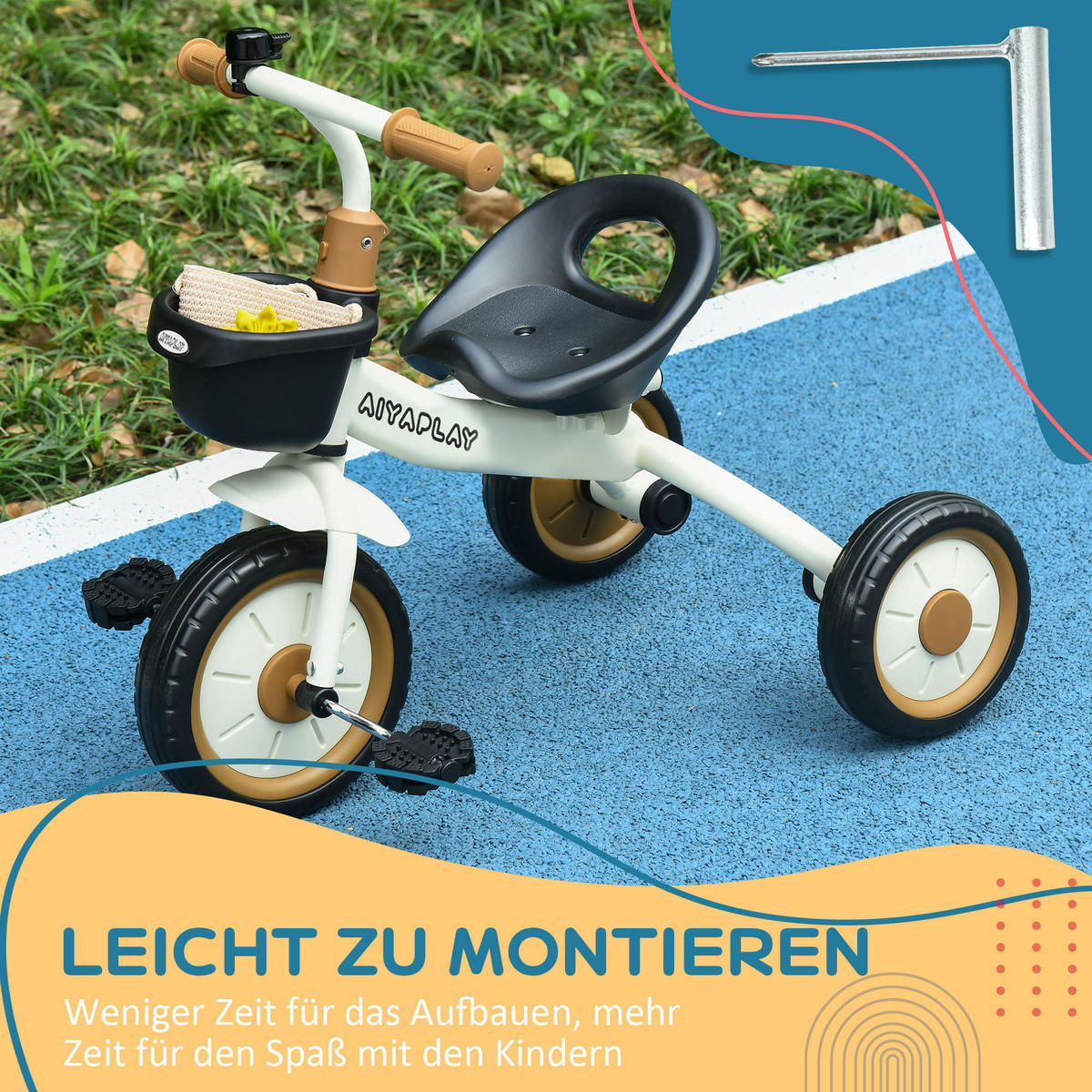 KINDERDREIRAD, Blau/Weiß/Roa, Metall+ EVA - Weiß, Metall (70.5/53/58cm) - AIYAPLAY