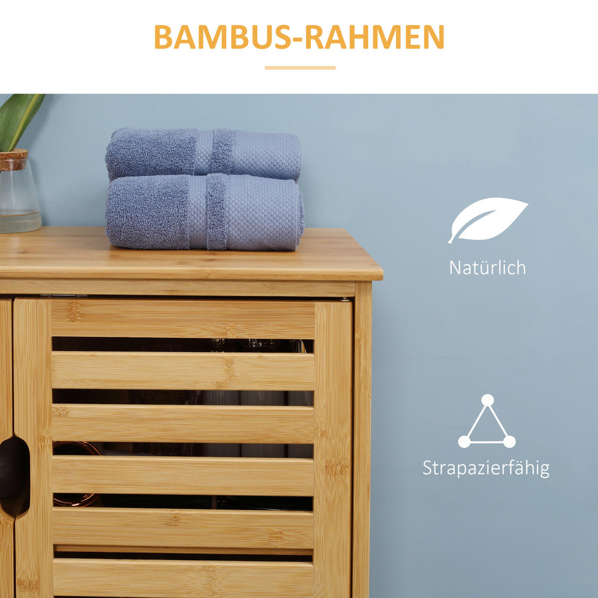 BADEZIMMERSCHRANK mit 2 Lamellentüren, 68 x 32 x 86 cm, Natur - Naturfarben, Naturmaterialen (68/86/32cm) - Kleankin