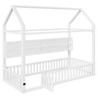 KINDERBETT Hausbett 90/200 cm aus Metall in Weiß mit Sicherheitszaun und LED - Weiß, Metall (90/200cm) - BEAOK