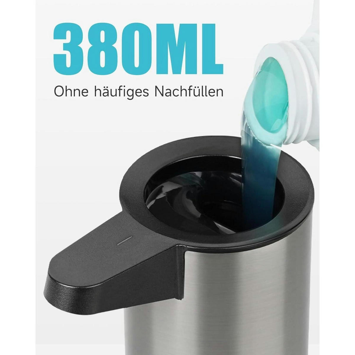 SEIFENSPENDER Automatisch Edelstahl 380ml USB-C aufladbar - Silberfarben, Metall (7.5/18/12cm)