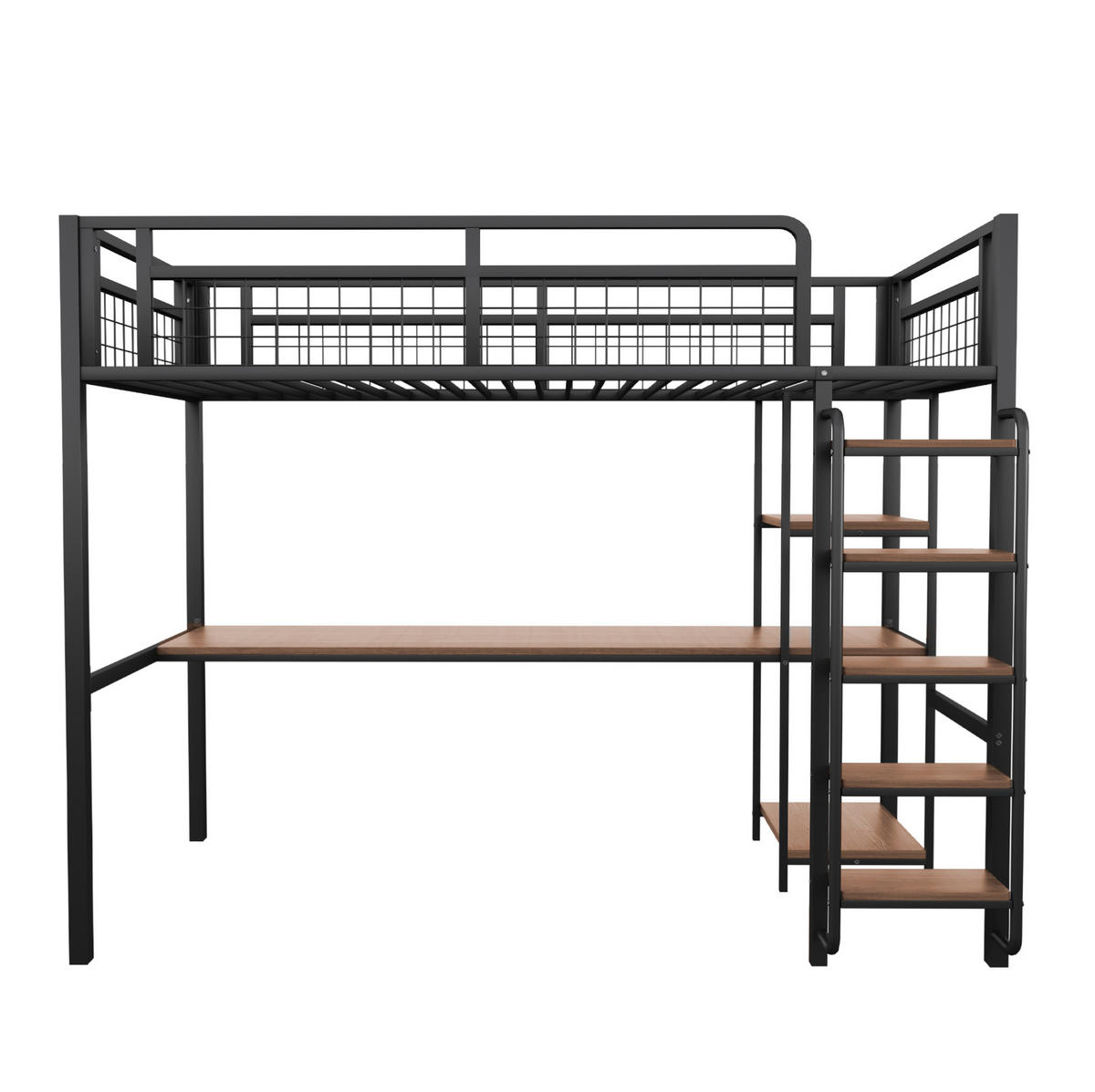 HOCHBETT 90/200 cm in Schwarz mit Schreibtisch, Regalen und Sicherheitsleiter - Schwarz, Metall (90/200cm) - Flora Grace