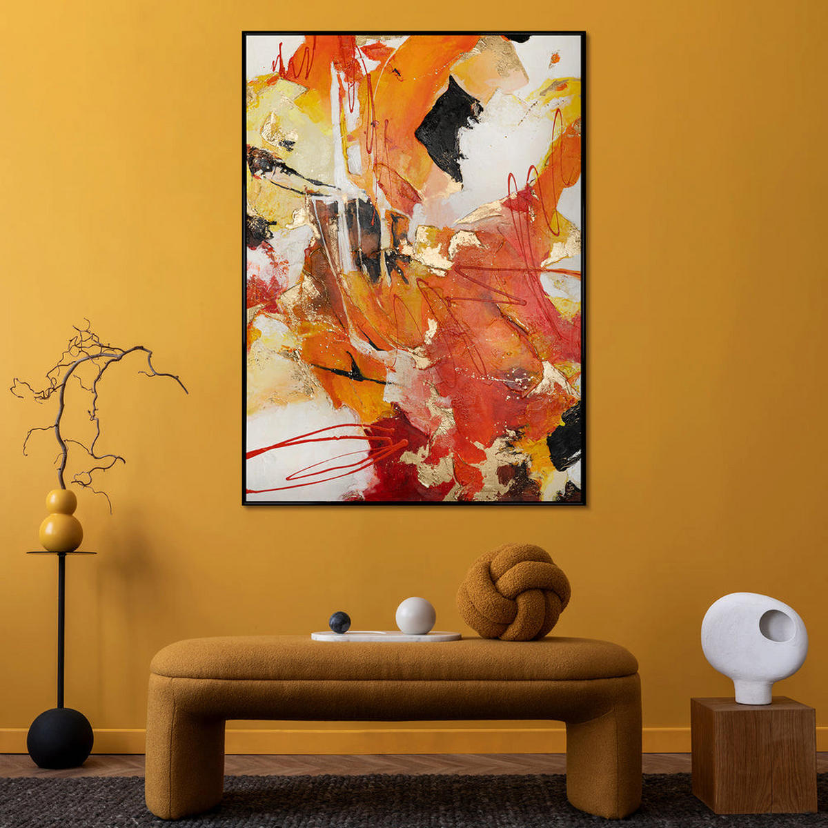 GEMÄLDE Orangene Explosion Schattenfugenrahmen Schwarz 180x120 cm - Schwarz, Holz (180/120cm) - YS-art gallery