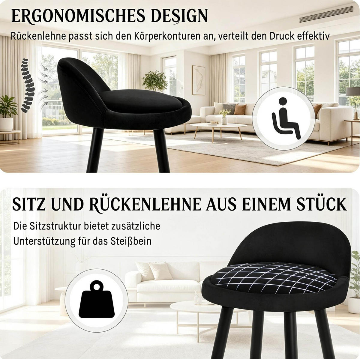 BARHOCKER mit Rückenlehne, 78,5 cm, Schwarz, bis 120 kg - Schwarz, Holzwerkstoff (36.5/78.5/36.5cm) - MIVRAY
