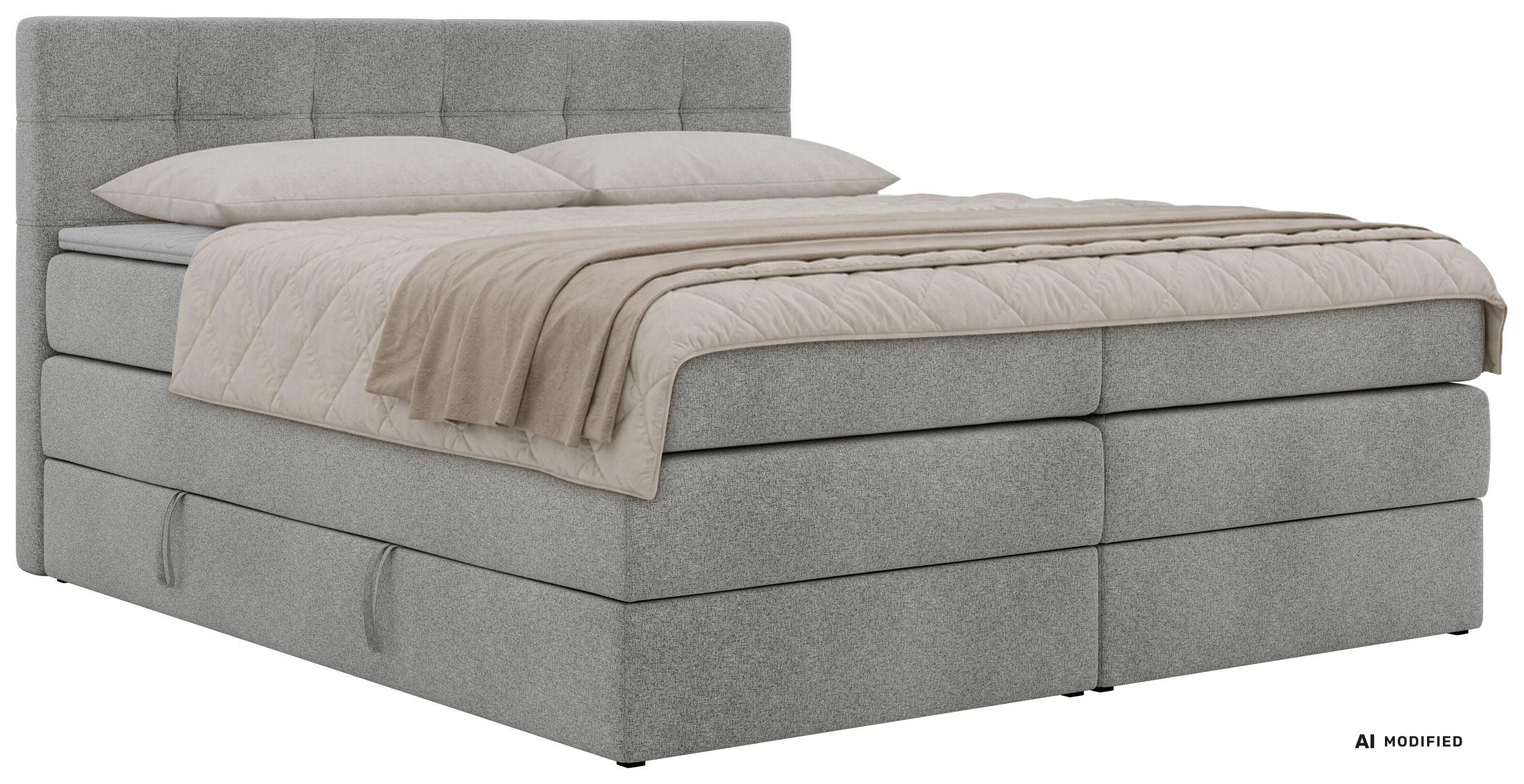 BOXSPRINGBETT SOLVEN KING 160/200 - Hellgrau Stukture - Topper T25 - H3 - Hellgrau/Schwarz, Kunststoff/Textil (160/200cm) - MKS