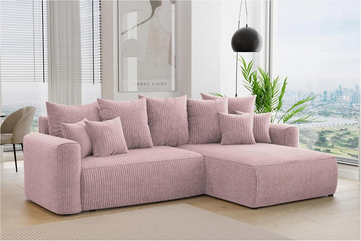 ECKSOFA BALI L - Pink/Schwarz, Holzwerkstoff (260/160cm) - Meblini