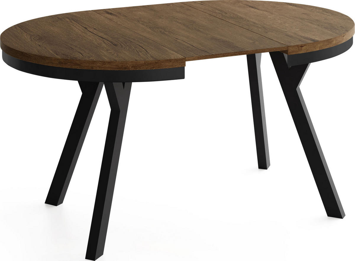 ESSTISCH Vero Neo rund ausziehbar verlängerbar, Eiche Braun Rustikal 80-130/80/77 cm - Alteiche/Schwarz, Holz/Holzwerkstoff (80/130/77cm) - WFL GROUP