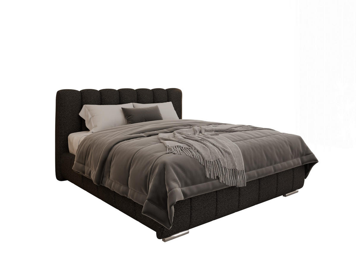 POLSTERBETT Zaira 160x200cm – Elegantes Polsterbett für modernen Wohnstil , Taschenfederkernmatratze Pocket KOKOS (20cm), schwarz - Schwarz, Holz (160/200cm) - Panda Möbel