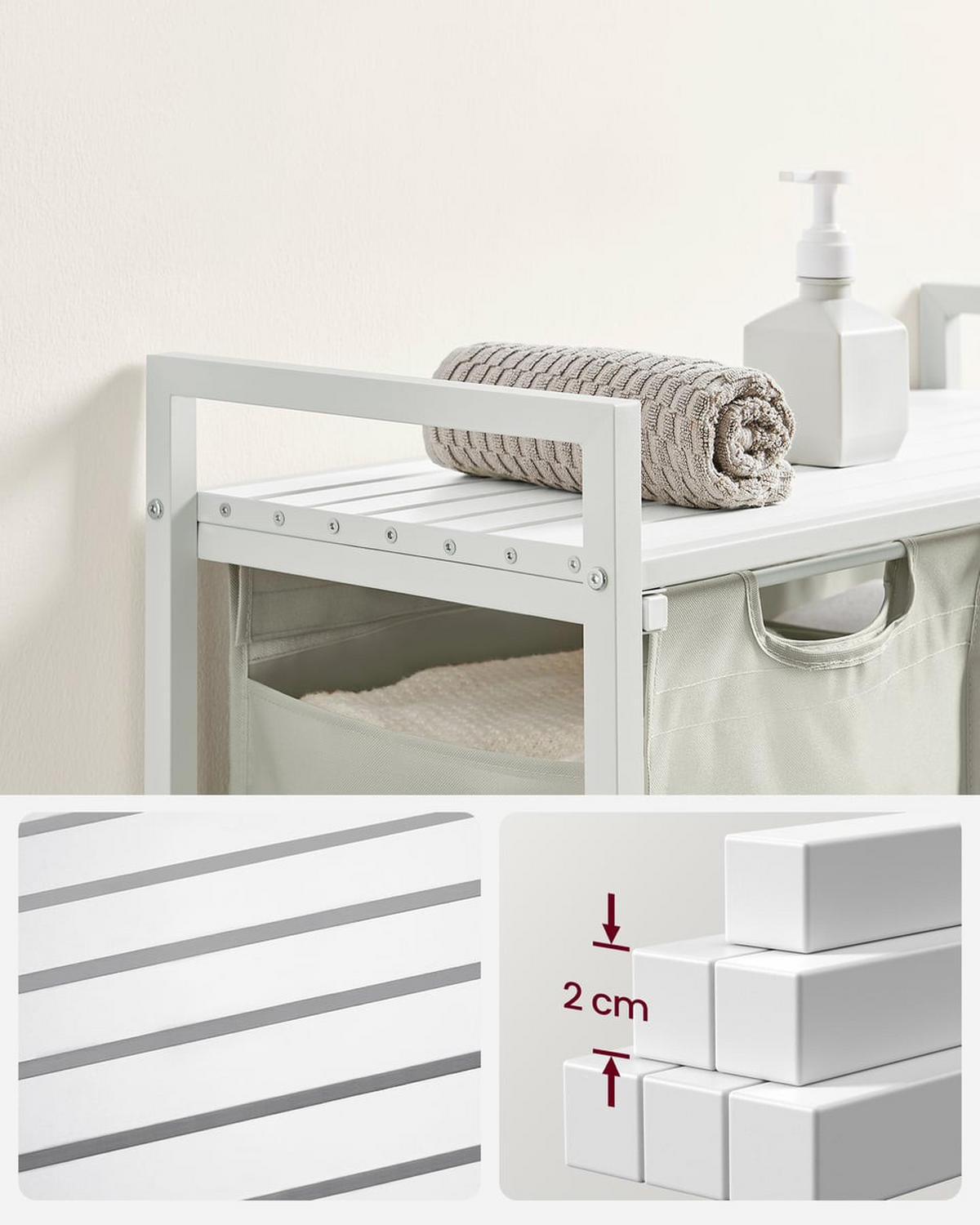 WÄSCHEKORB mit 2 herausziehbaren Fächern, hellgrau - L71 cm - Grau, Metall (33/73/71cm) - Calicosy