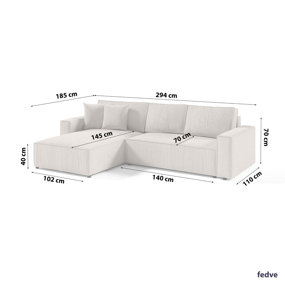 ECKSOFA Couch Sofagarnitur Sekwana L-form Beige - Beige, Naturmaterialien (294/185cm) - Fedve