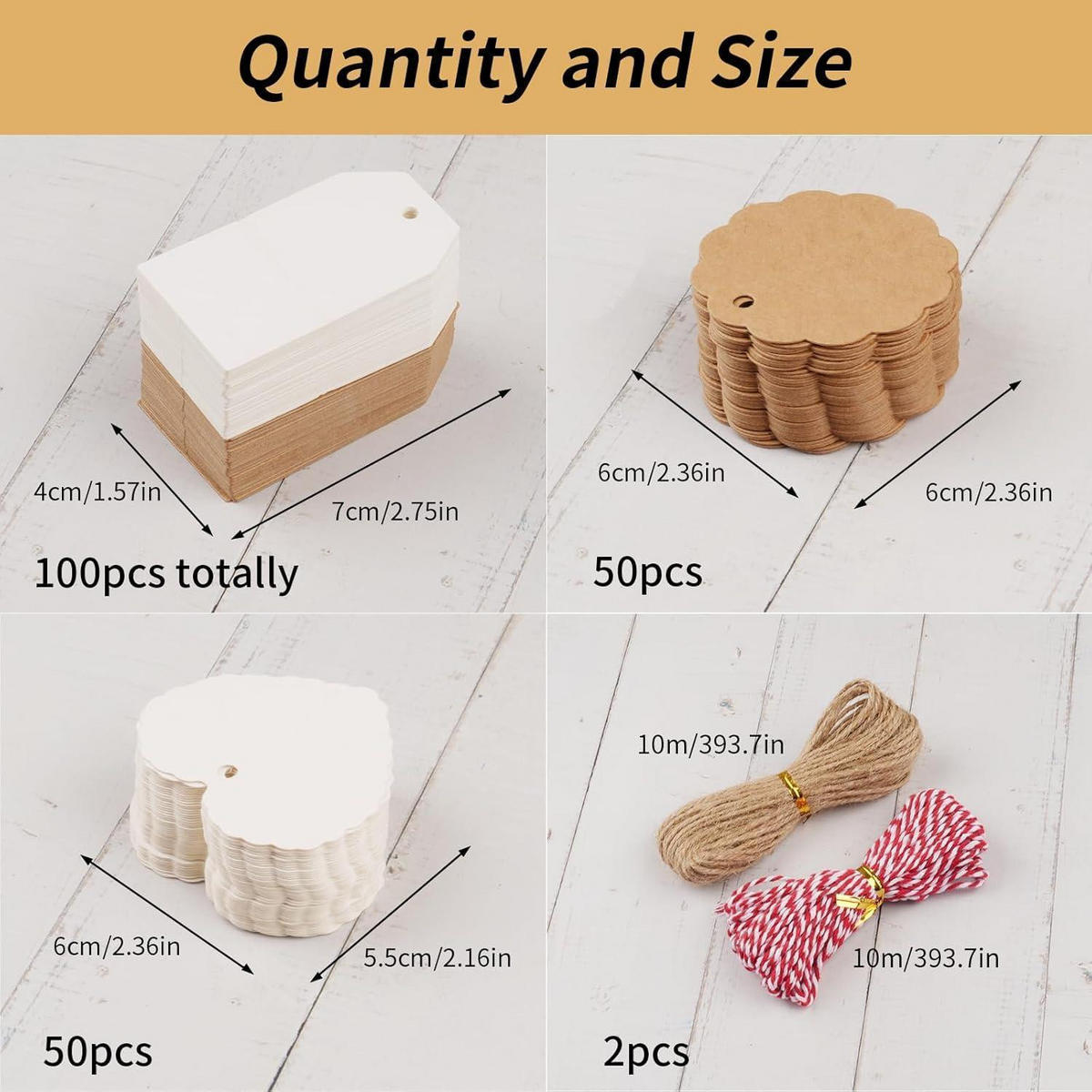 GESCHENKANHÄNGER 200 Stück Set Kraftpapier mit Schnur Braun Weiß - Multicolor, Papier (6/6/7cm)