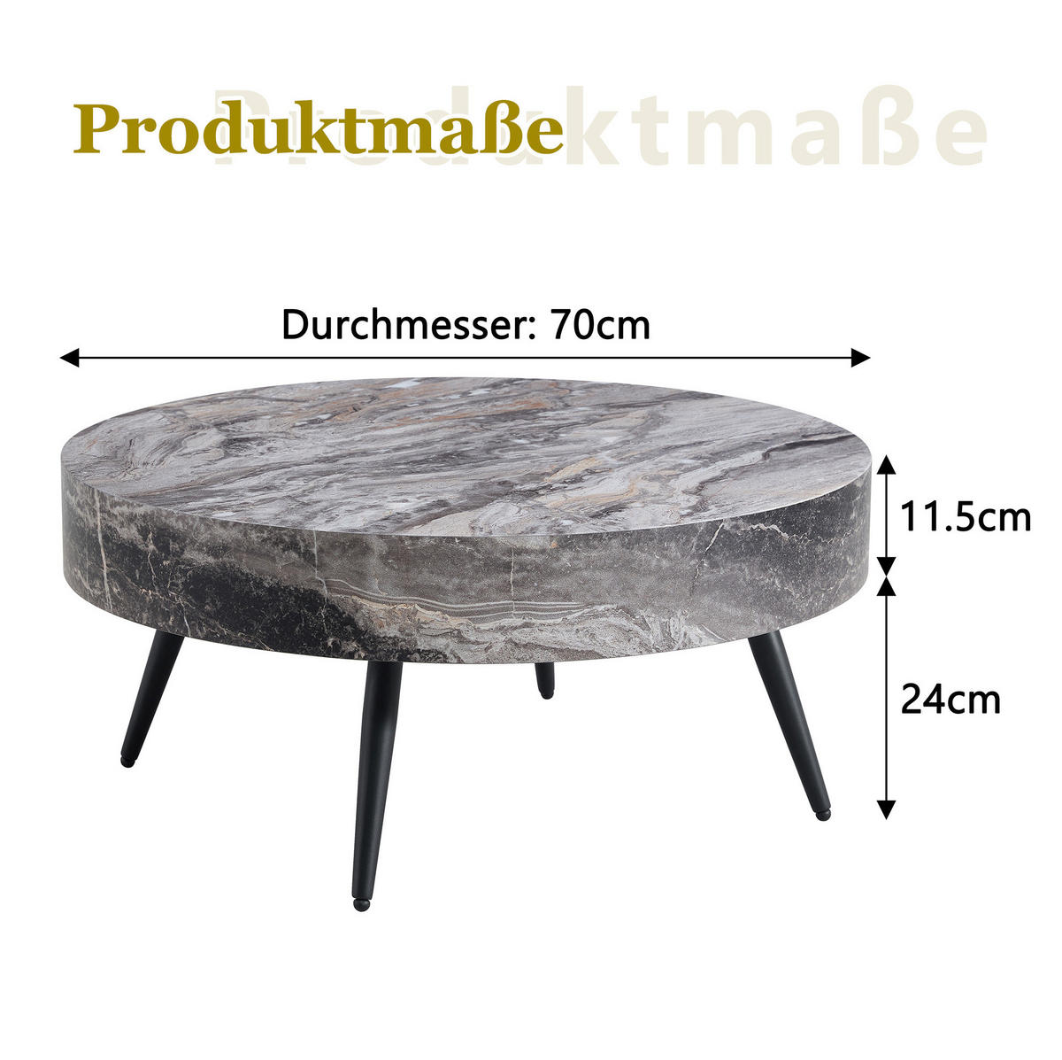 KONFERENČNÍ stolek 70/70/35,5 cm šedý z MDF a kovu s mramorovým dekorem - černá, kompozitní dřevo (70/70/35.5cm) - OKWISH