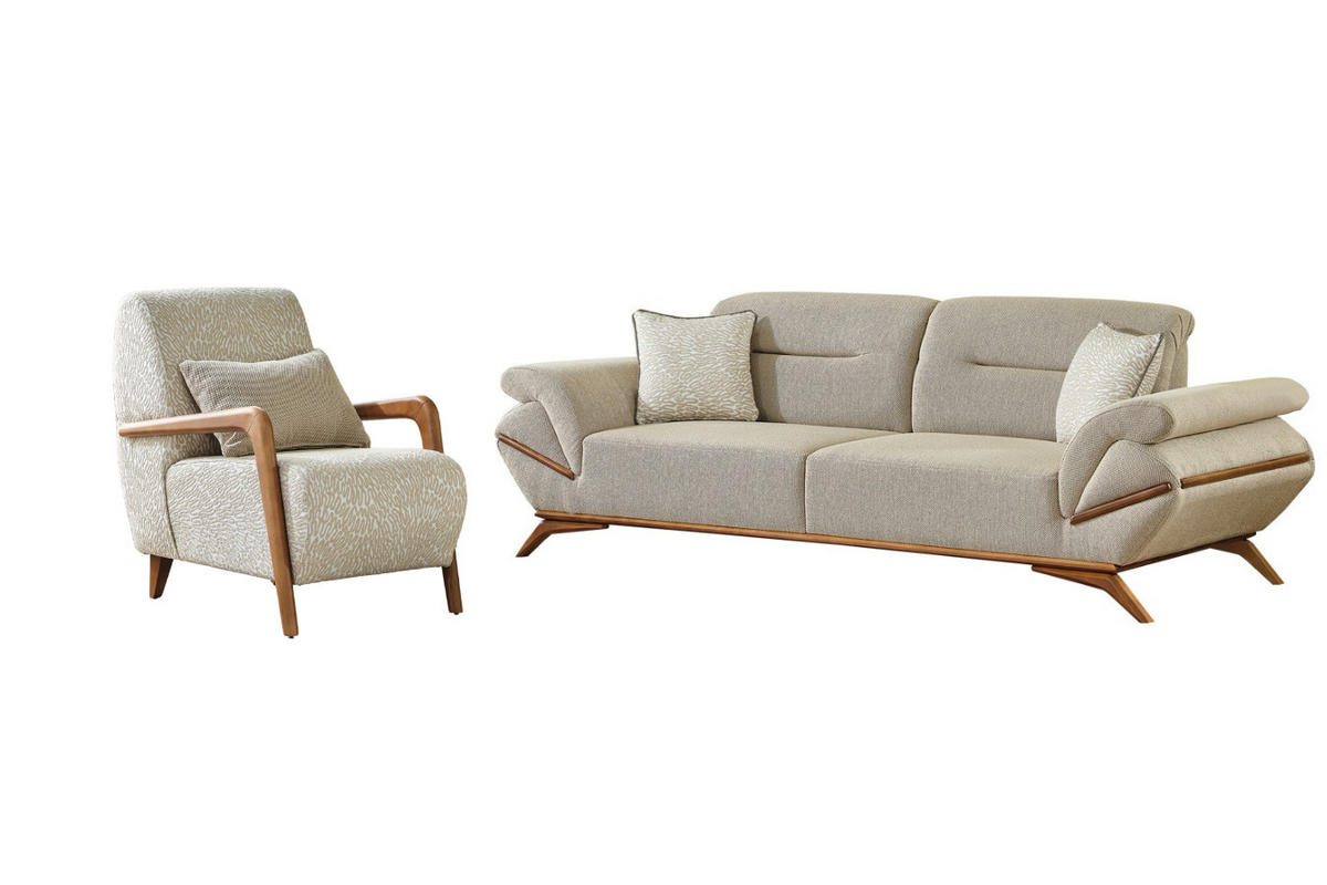 SITZGARNITUR Boston Grau Stellvariante:2+1 - Grau, Holz (195/90/100cm) - Villa Möbel