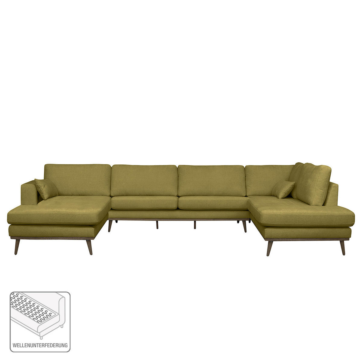 WOHNLANDSCHAFT mit Longchair - Eichefarben/Olivgrün, Eichenholz/Textil (371/81/219cm) - home24