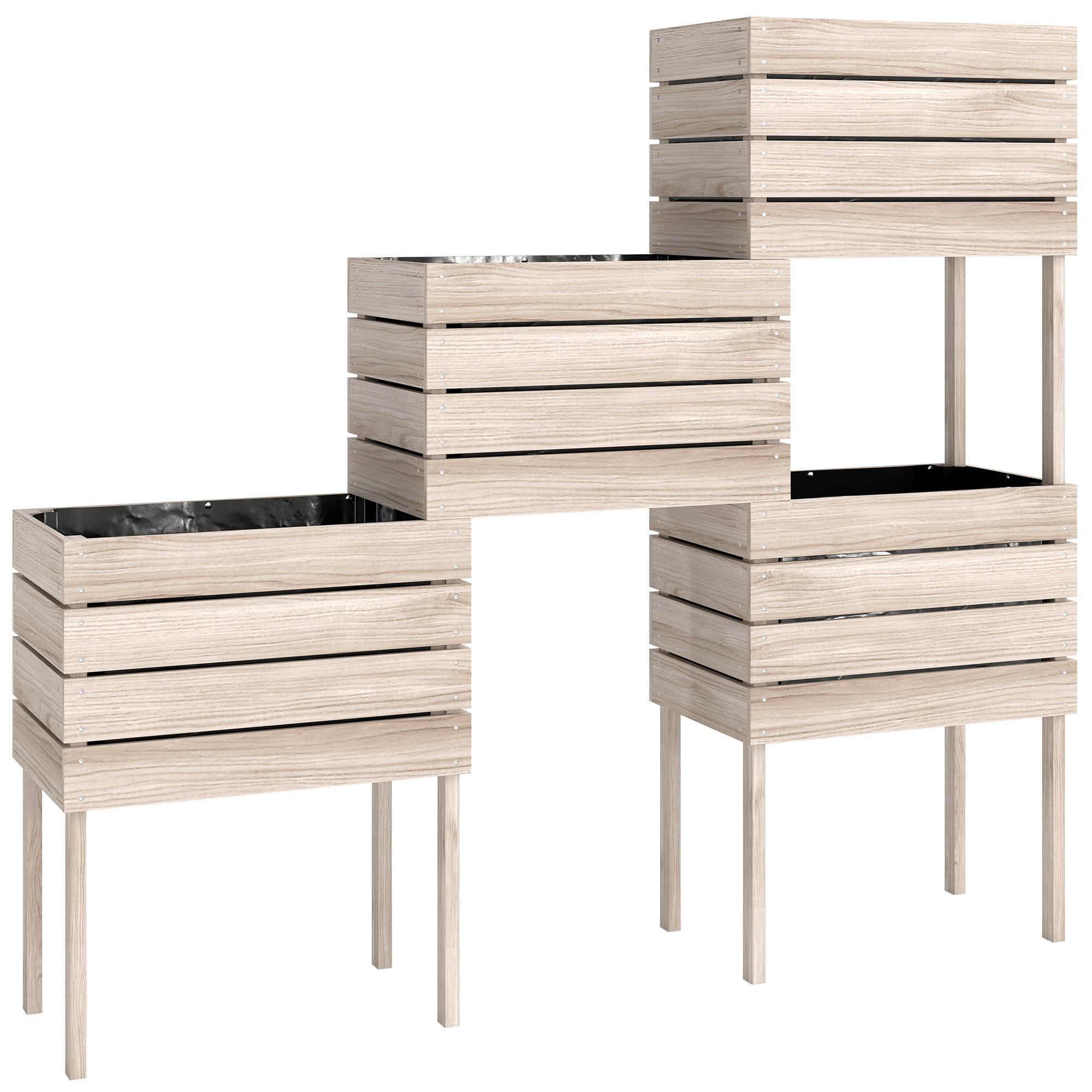 HOCHBEET Pflanzkasten aus Holz, 4 Kombinationsmodi, für Garten und Balkon, Naturholz - Fichtefarben, Holz/Kunststoff (30/60/50cm) - Outsunny