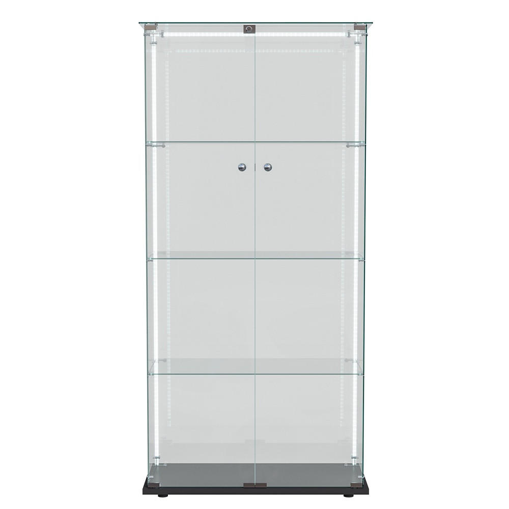 VITRINE - Glasvitrine mit 2 Türen und 4 Ebenen - integrierte LED-Streifen-Beleuchtung - Schwarz - Schwarz, Glas (78.5/163/35cm) - DELFA