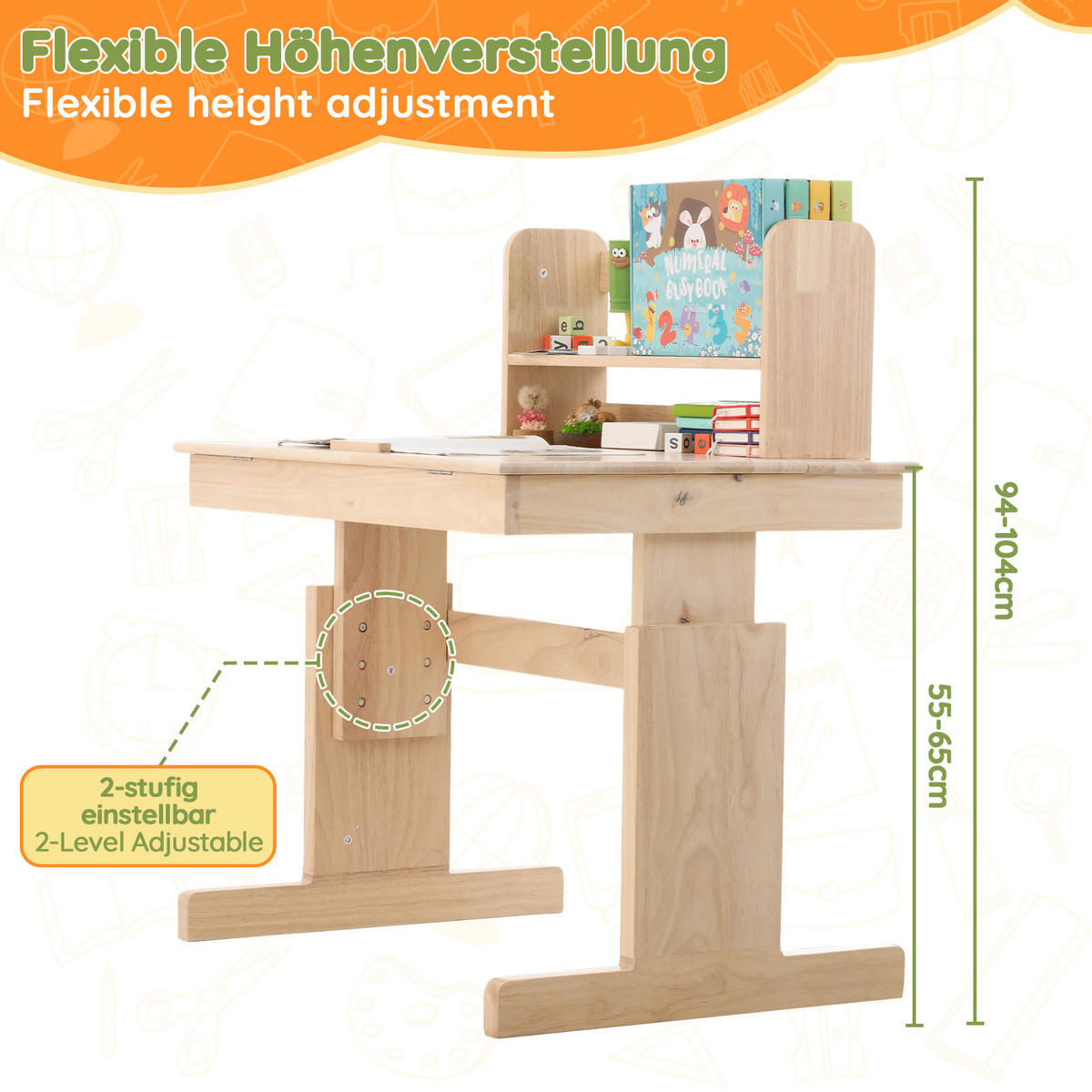 SCHREIBTISCH Natur 80/94/80 cm höhenverstellbar mit klappbarer Tischplatte - Naturfarben, Holz (80/94/80cm) - PANGIVO