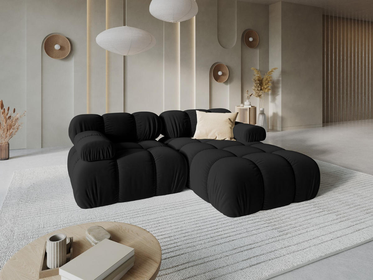 MODULARES-ECKSOFA rechts Bellis aus Samt schwarz 3 Sitzplätze - Schwarz, Textil (157/191cm) - Micadoni