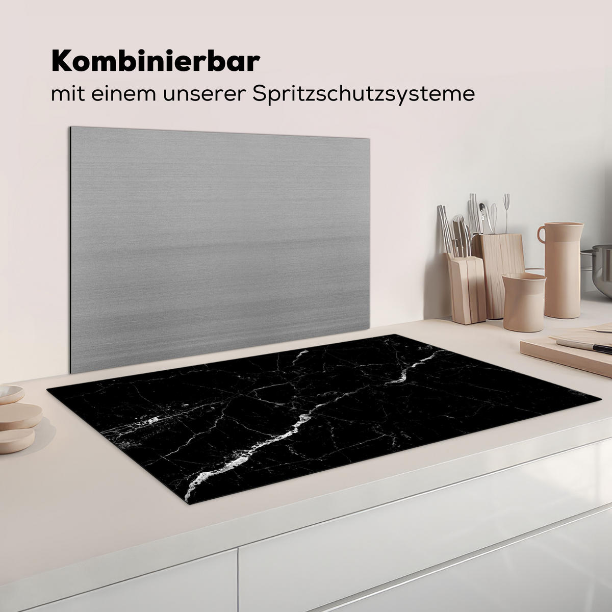 KRYT NA INDUKČNÍ DESKU Mramorový vzhled - Černá - Luxusní 90x52 cm - šedá, plast (90/52/0.2cm) - MuchoWow