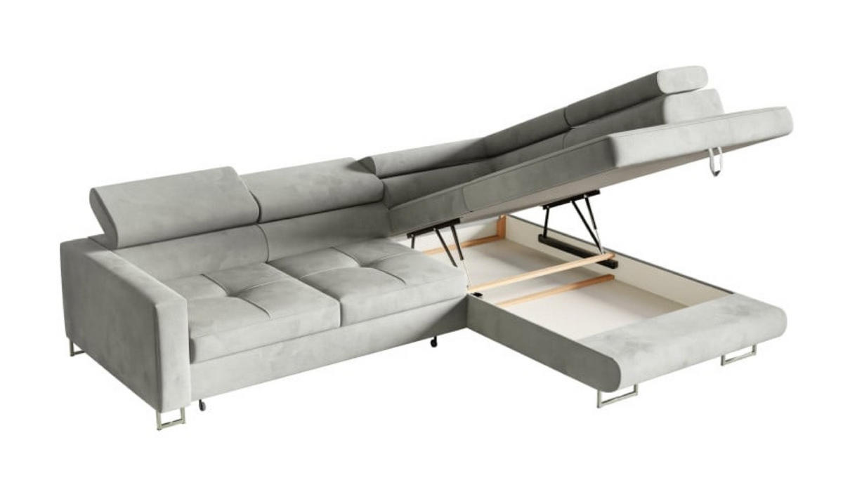 ECKSOFA Silber MERY P Ausziehbar Mit Verstellbaren Kopfstützen - Grau, Textil (250/200cm) - Sepro Meble
