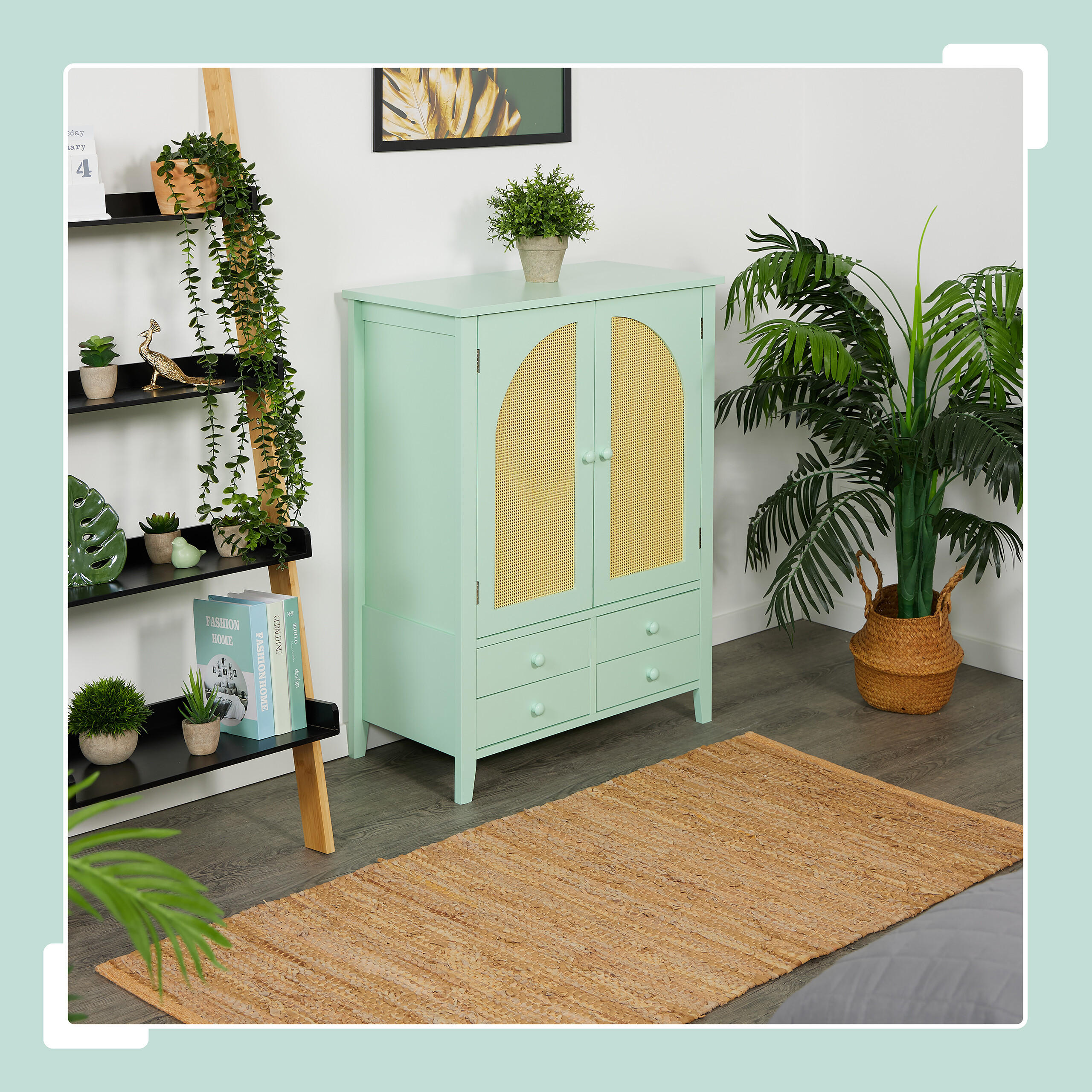 SIDEBOARD - Türkis, Holzwerkstoff/Kunststoff (70/90/34cm) - Relaxdays