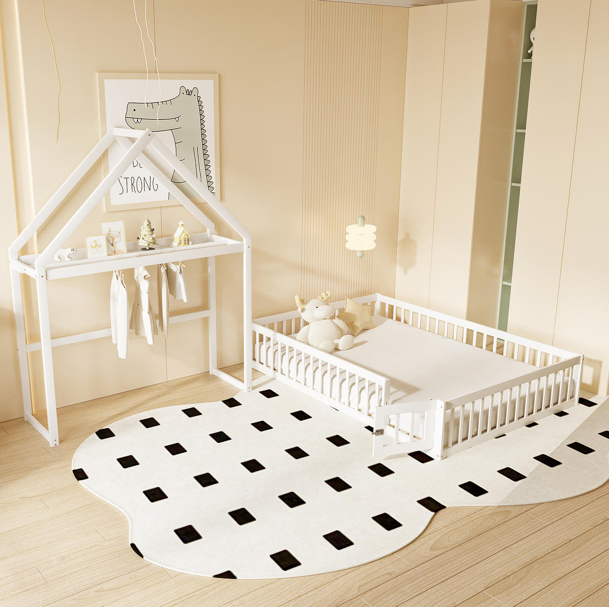 HAUSBETT 140/200 cm Weiß aus Massivholz mit Stauraum und Lattenrost - Weiß, Holz (140/200cm) - OKWISH